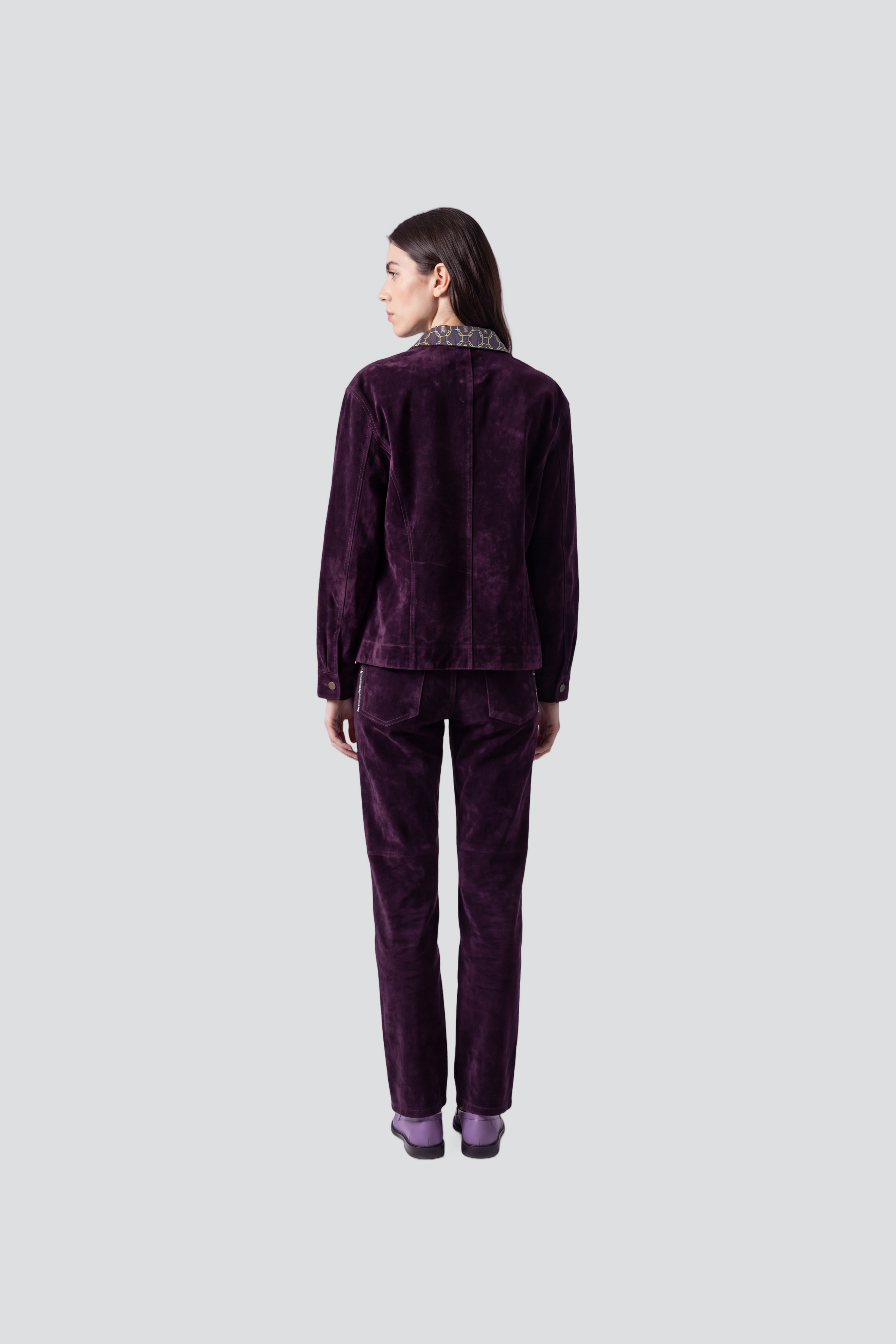 Kutnu Yaka Detaylı Oversize Süet Denim Ceket