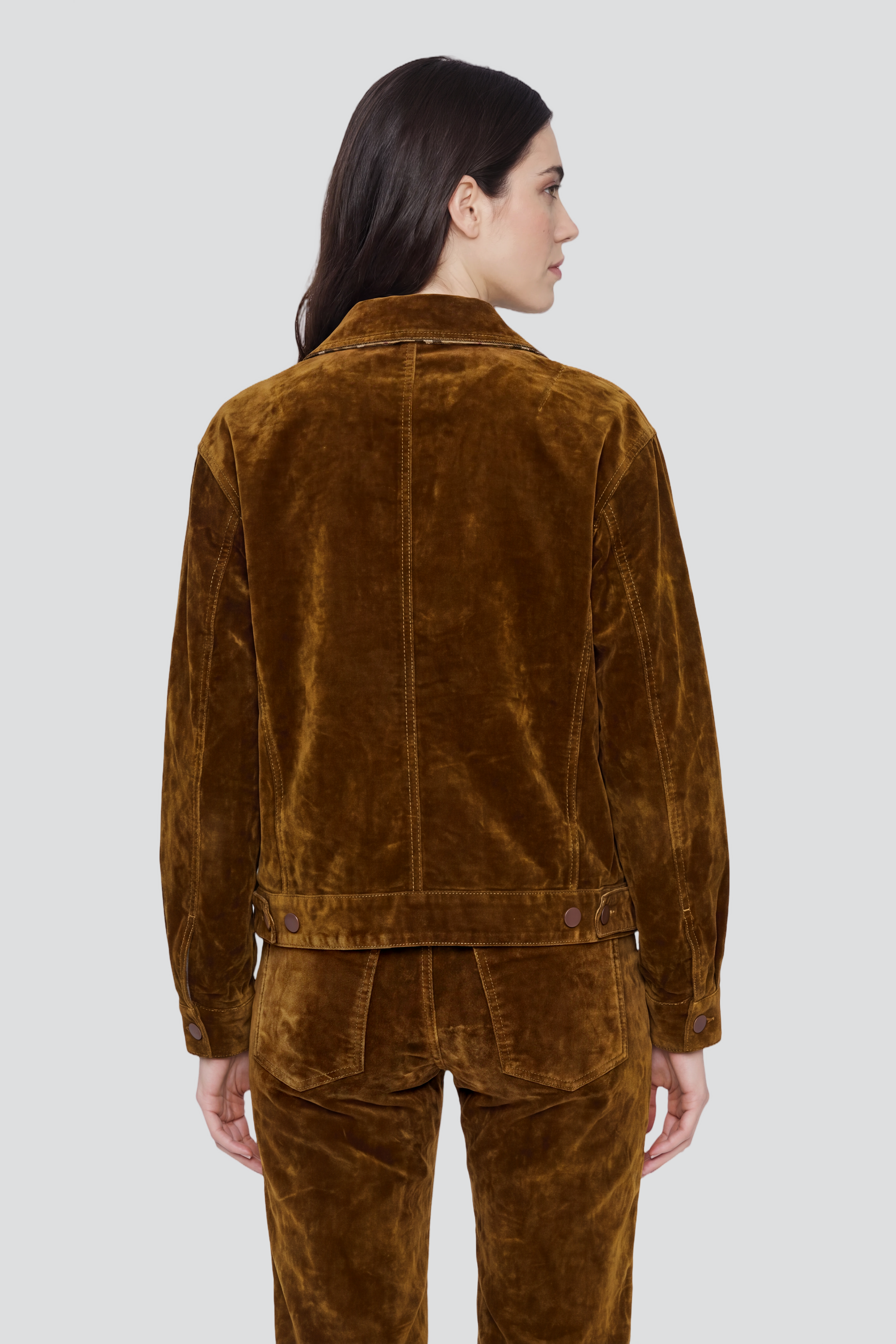 Kutnu Yaka Detaylı Oversize Süet Denim Ceket
