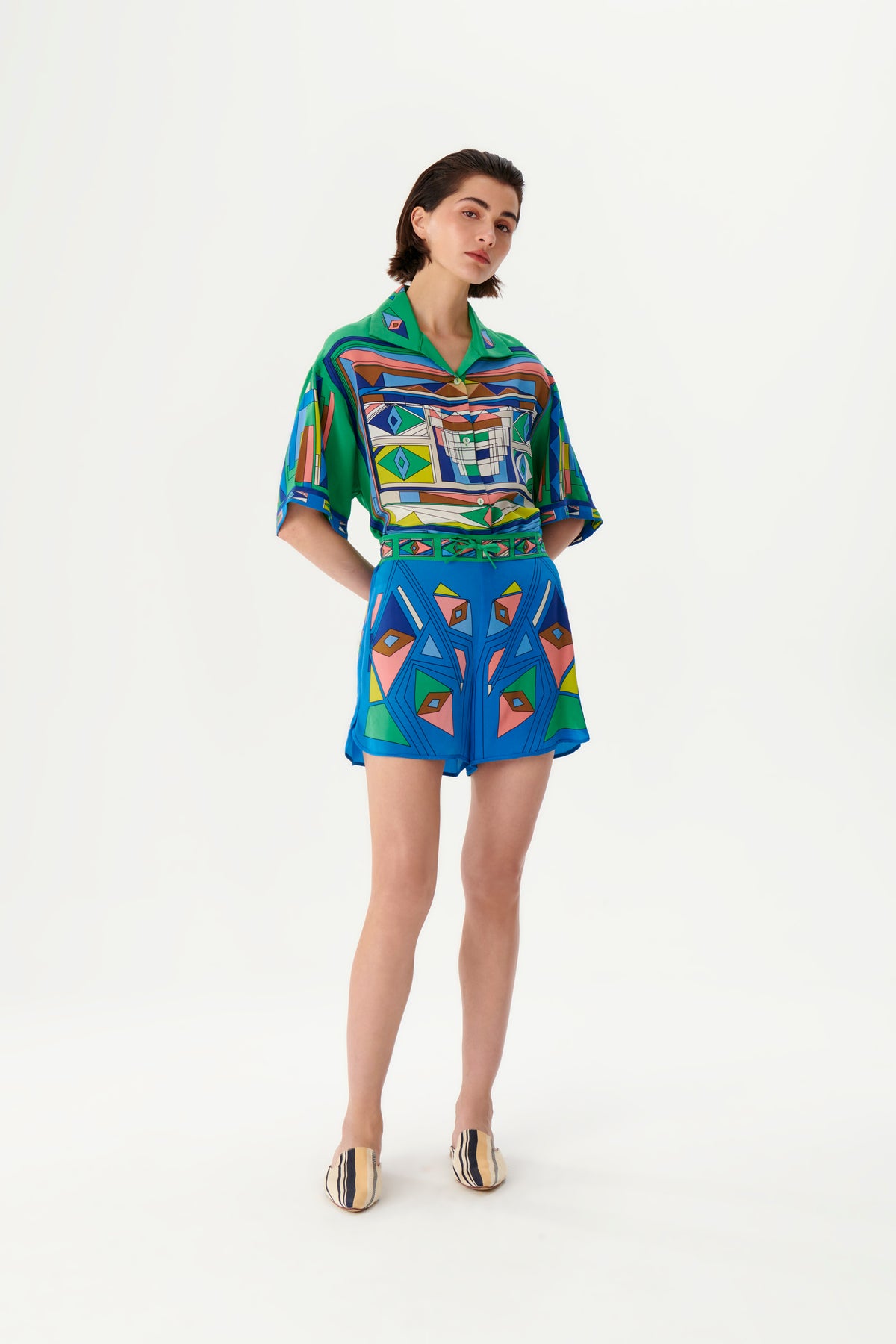 Zeugma Geometric Pattern Silk Shorts