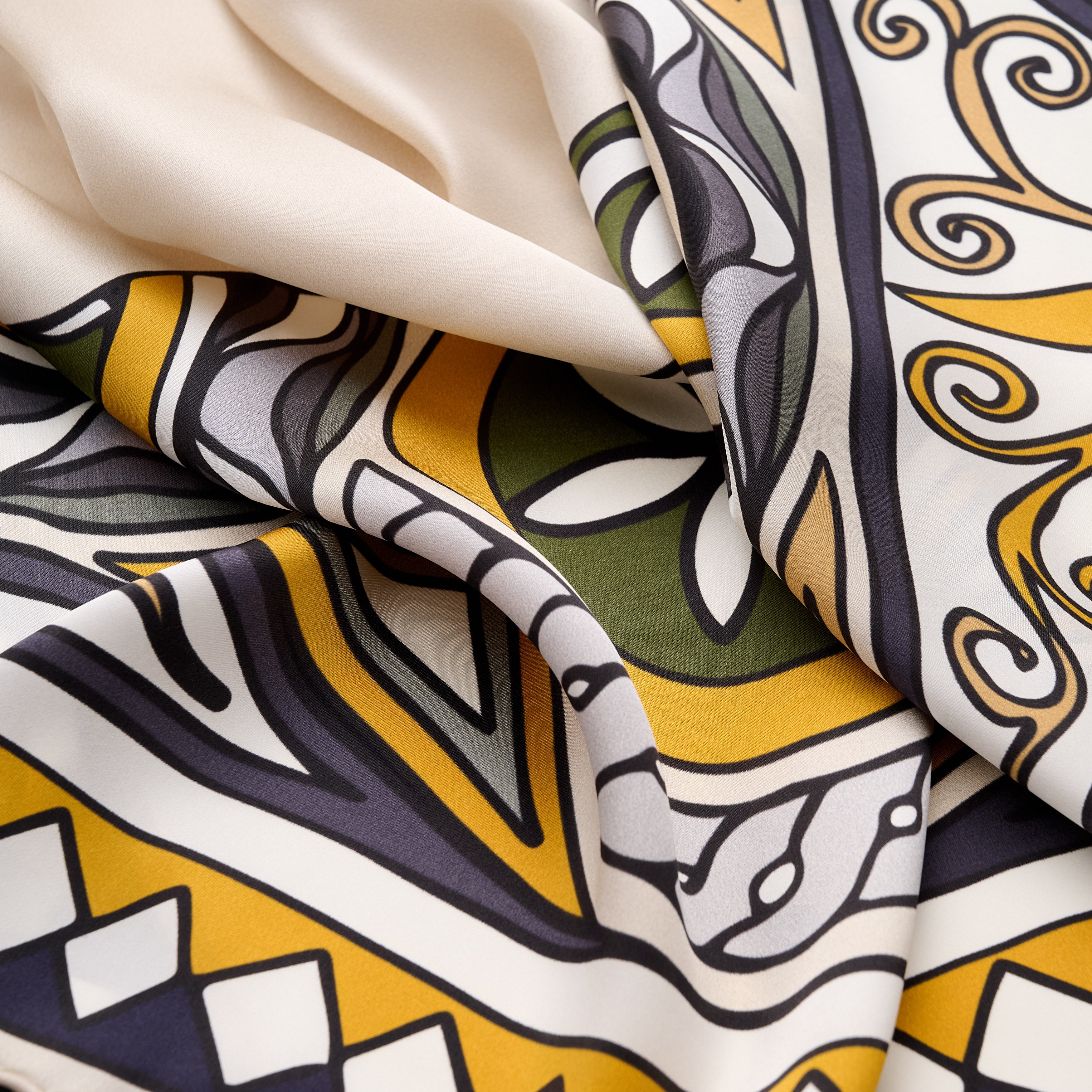 Zeugma Green Mustard Cream Silk Scarf