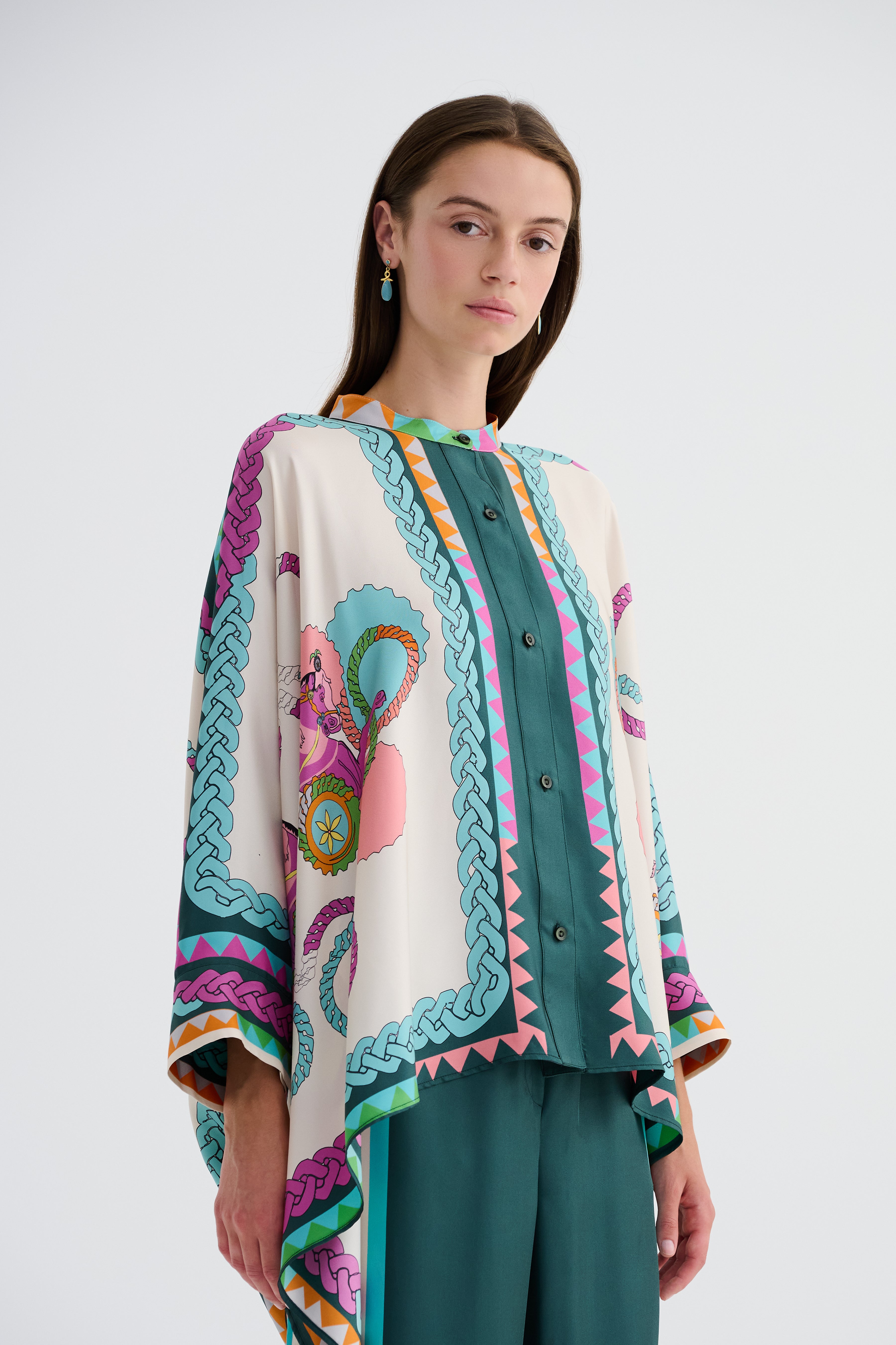 Zeugma Desenli Dikdörtgen Form İpek Gömlek