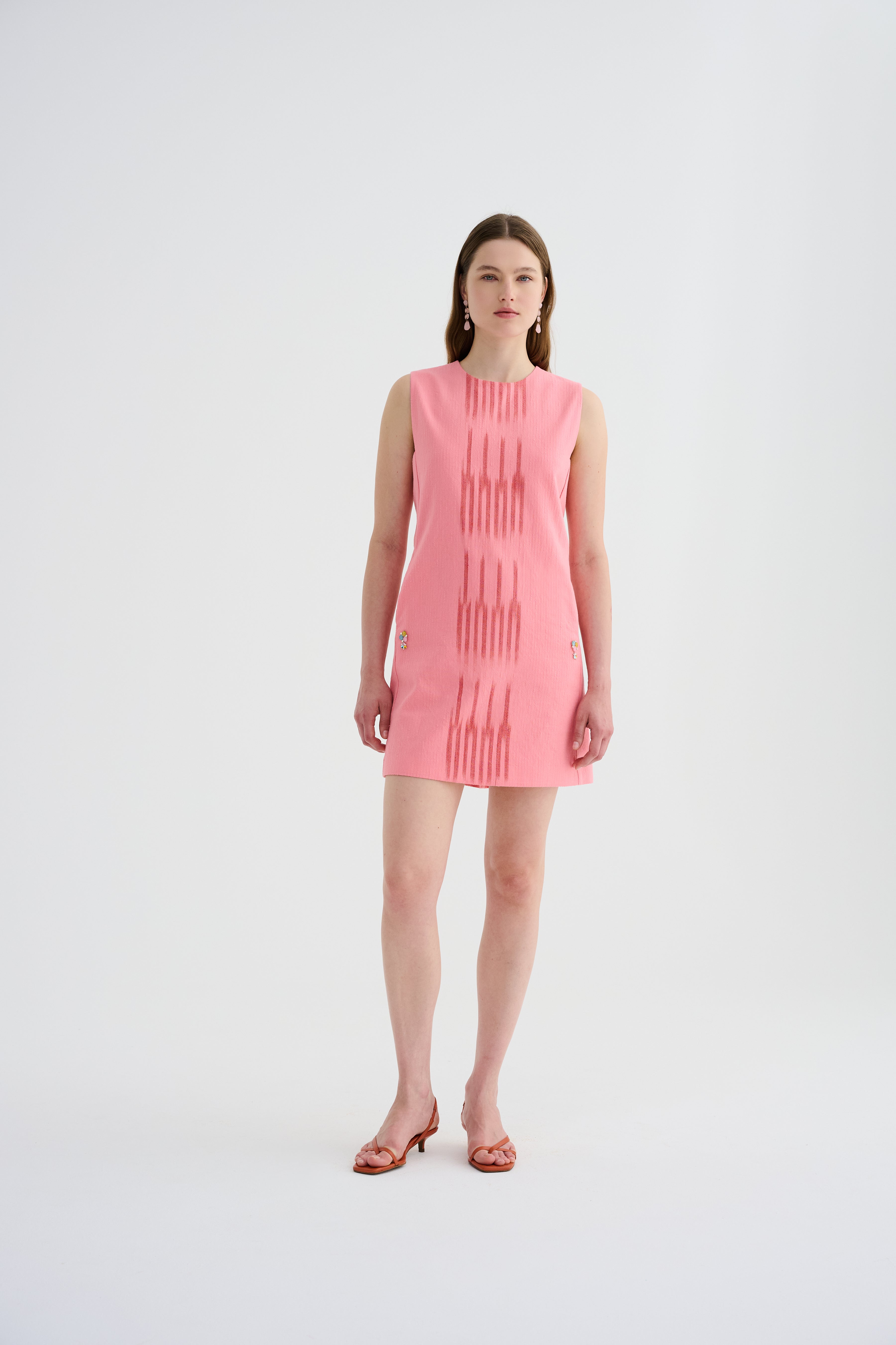 Peştemal Kare Form Mini Pembe Elbise