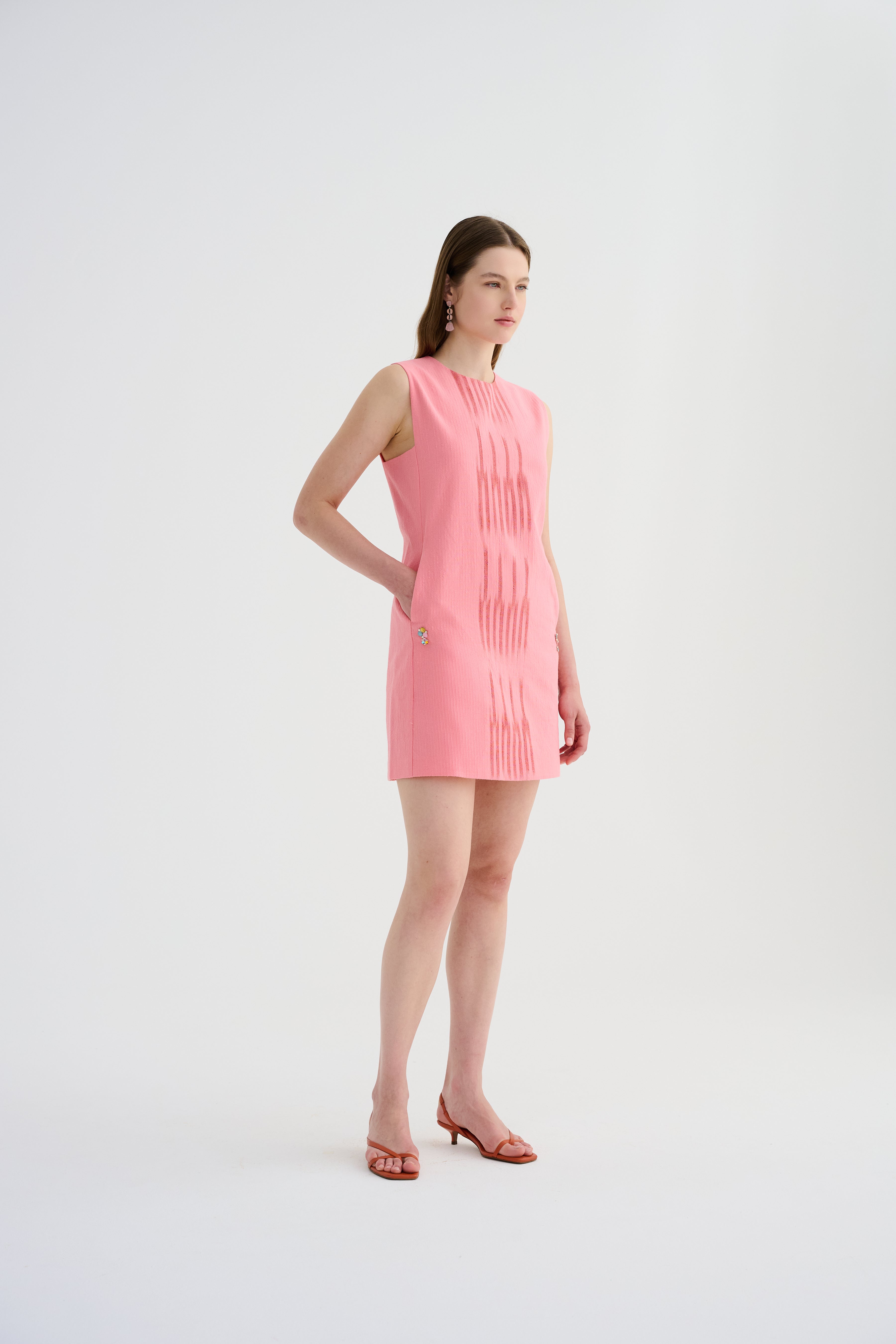 Peştemal Kare Form Mini Pembe Elbise