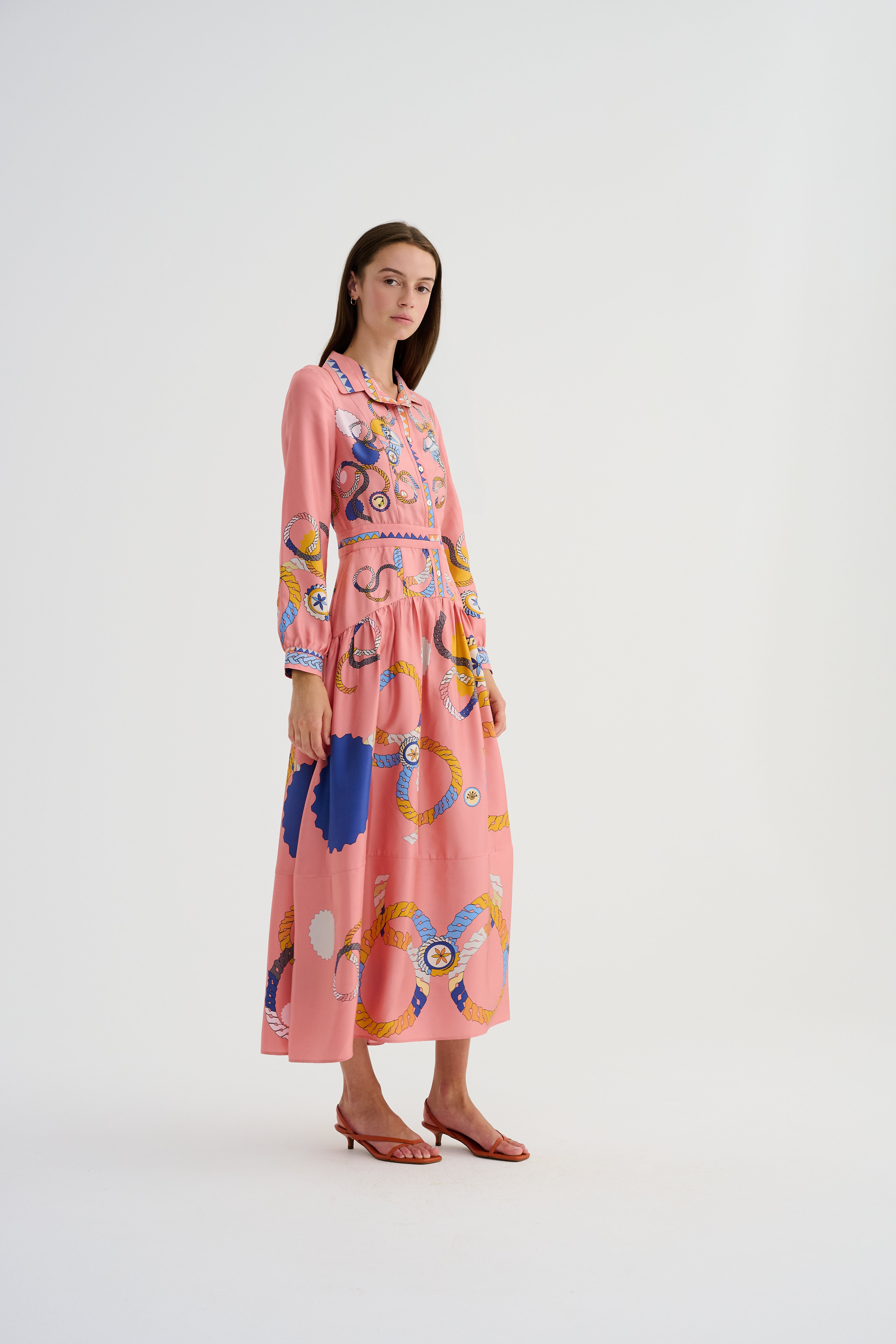 Zeugma Desenli Uzun Çan Form İpek Elbise