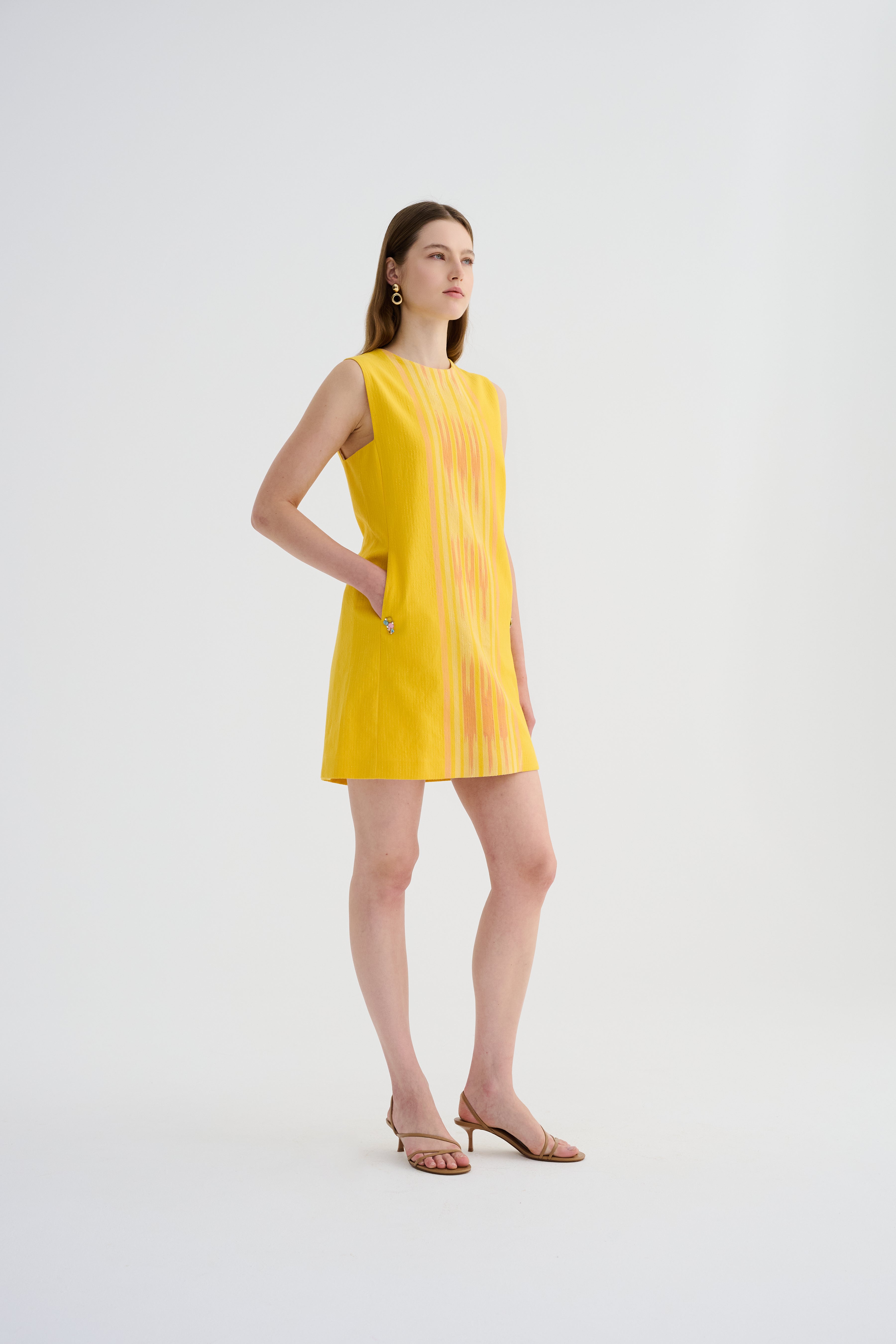 Peştemal Kare Form Mini Sarı Elbise