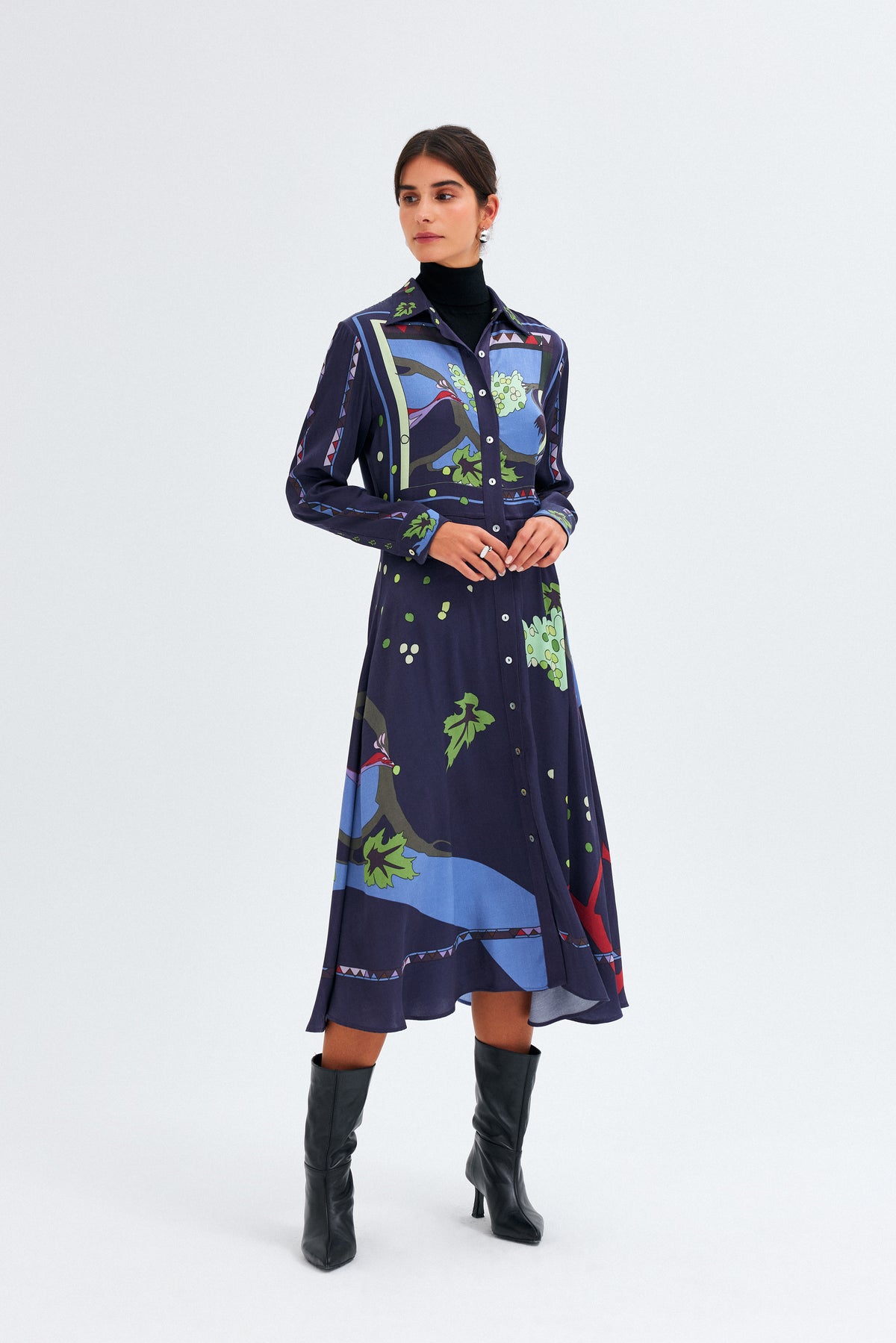 Zeugma Silk Long Dress - A Bird Eating Grape