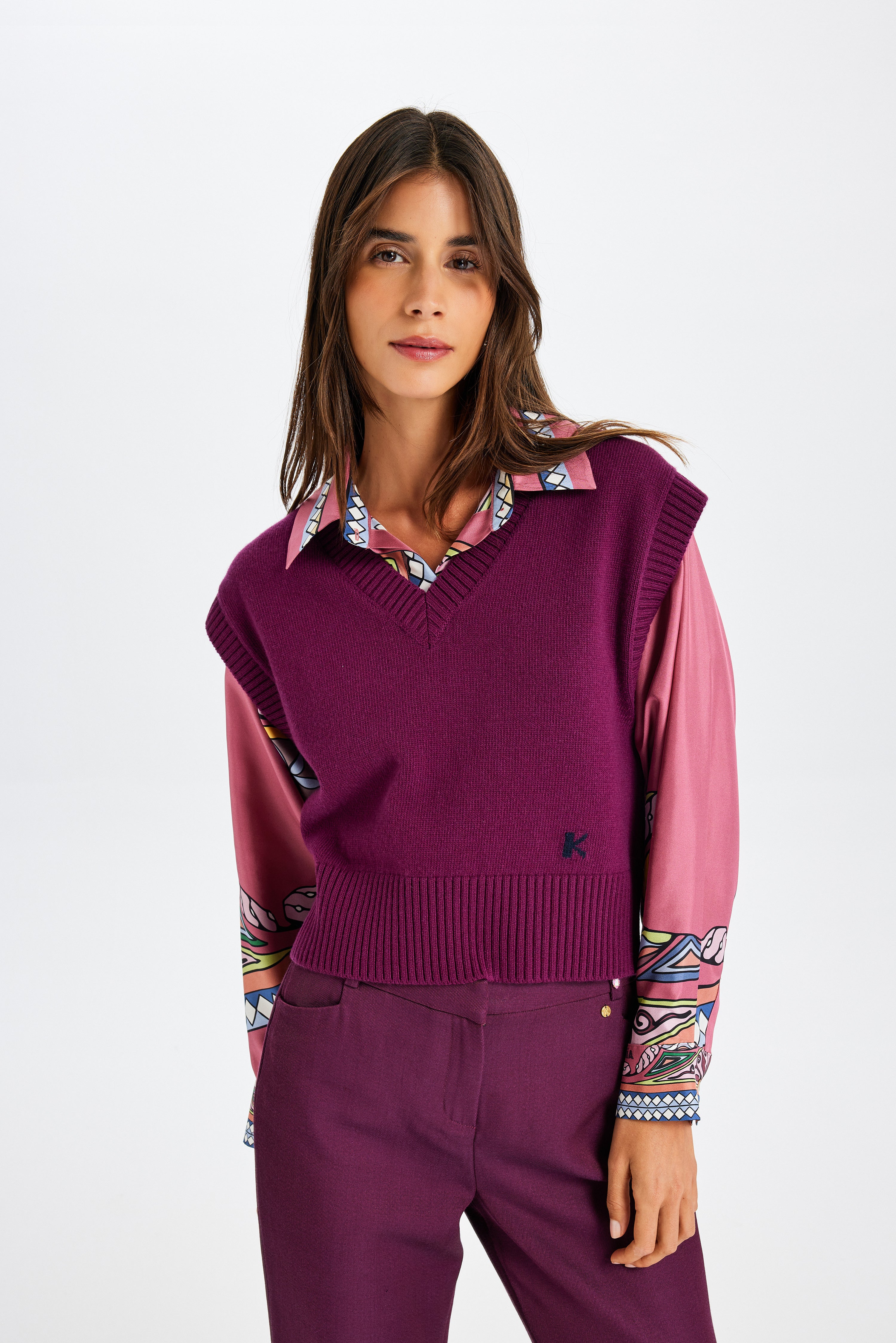 V-Neck Burgundy Knitted Vest