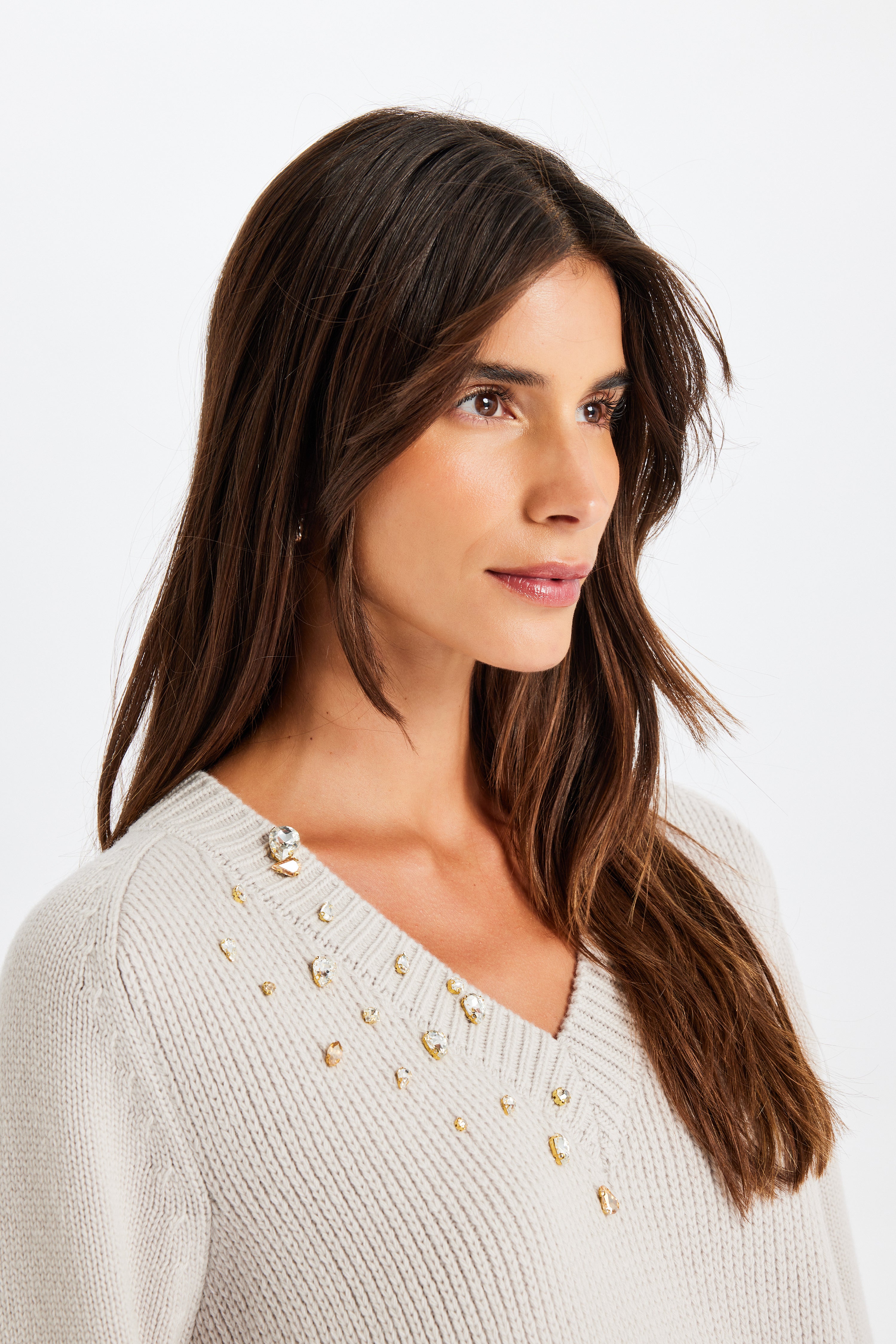 Taş İşlemeli Gri Kazak