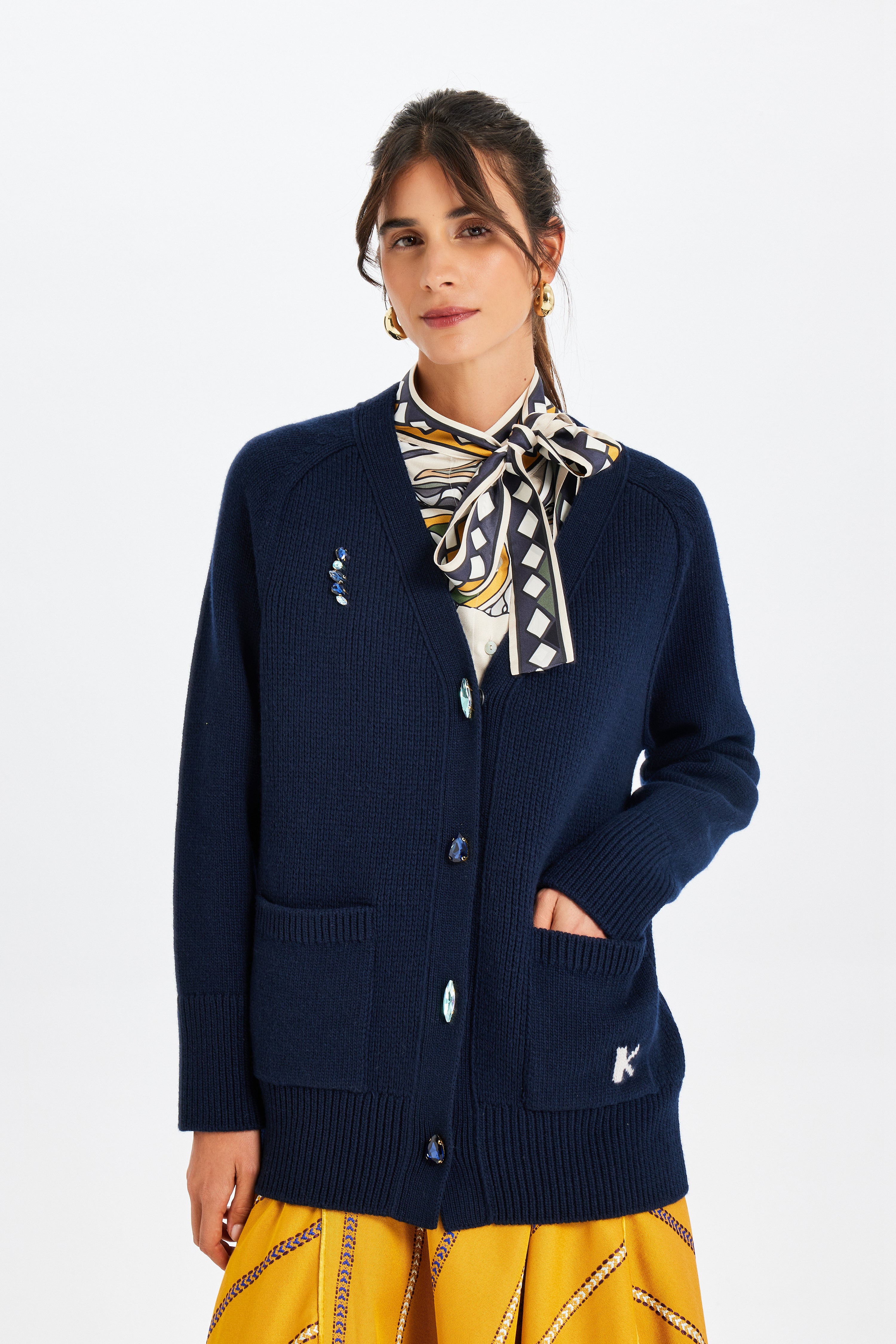 Taş İşlemeli Lacivert Triko Ceket