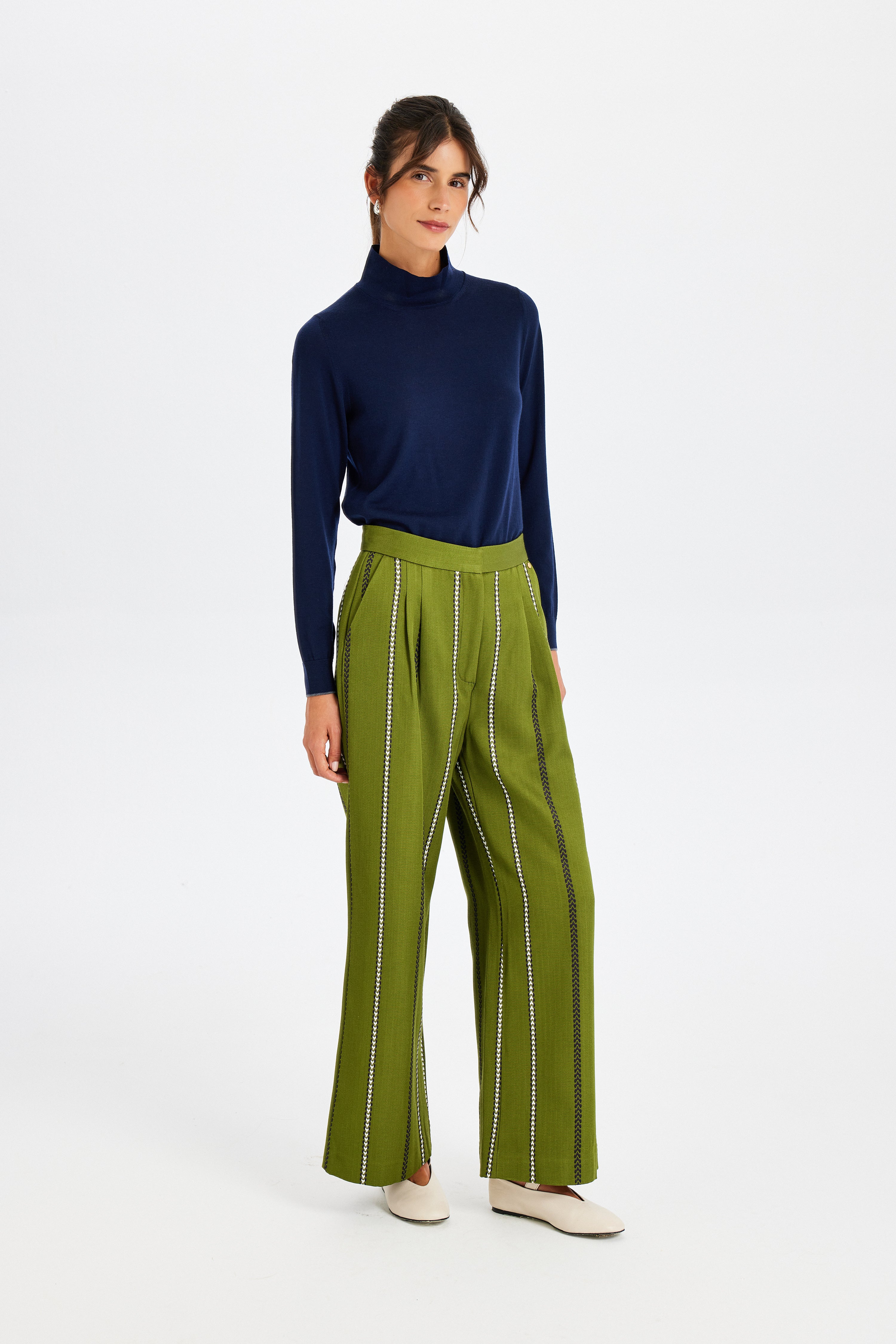 Kutnu Palazzo Yeşil Pantolon