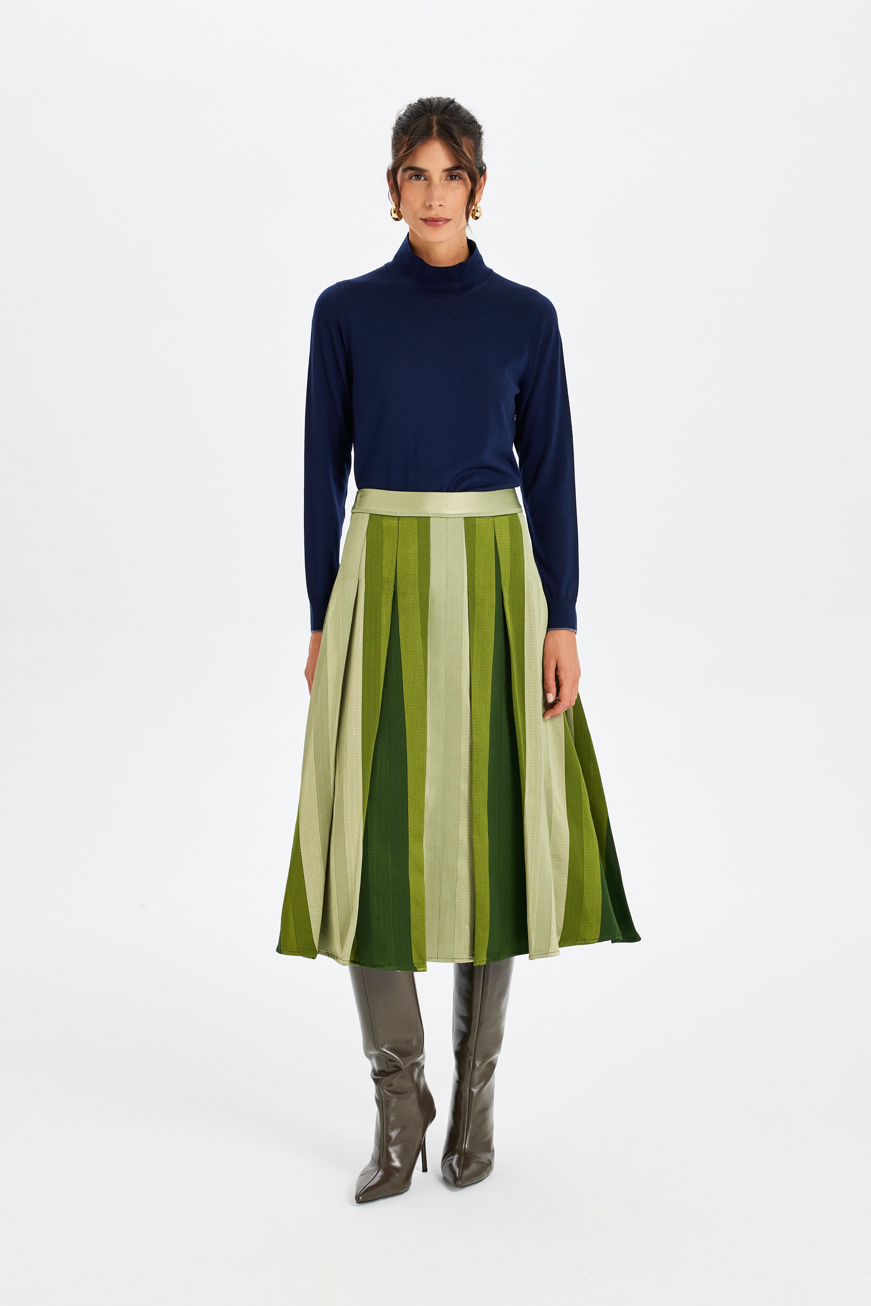 Kutnu Pileli Yeşil Etek