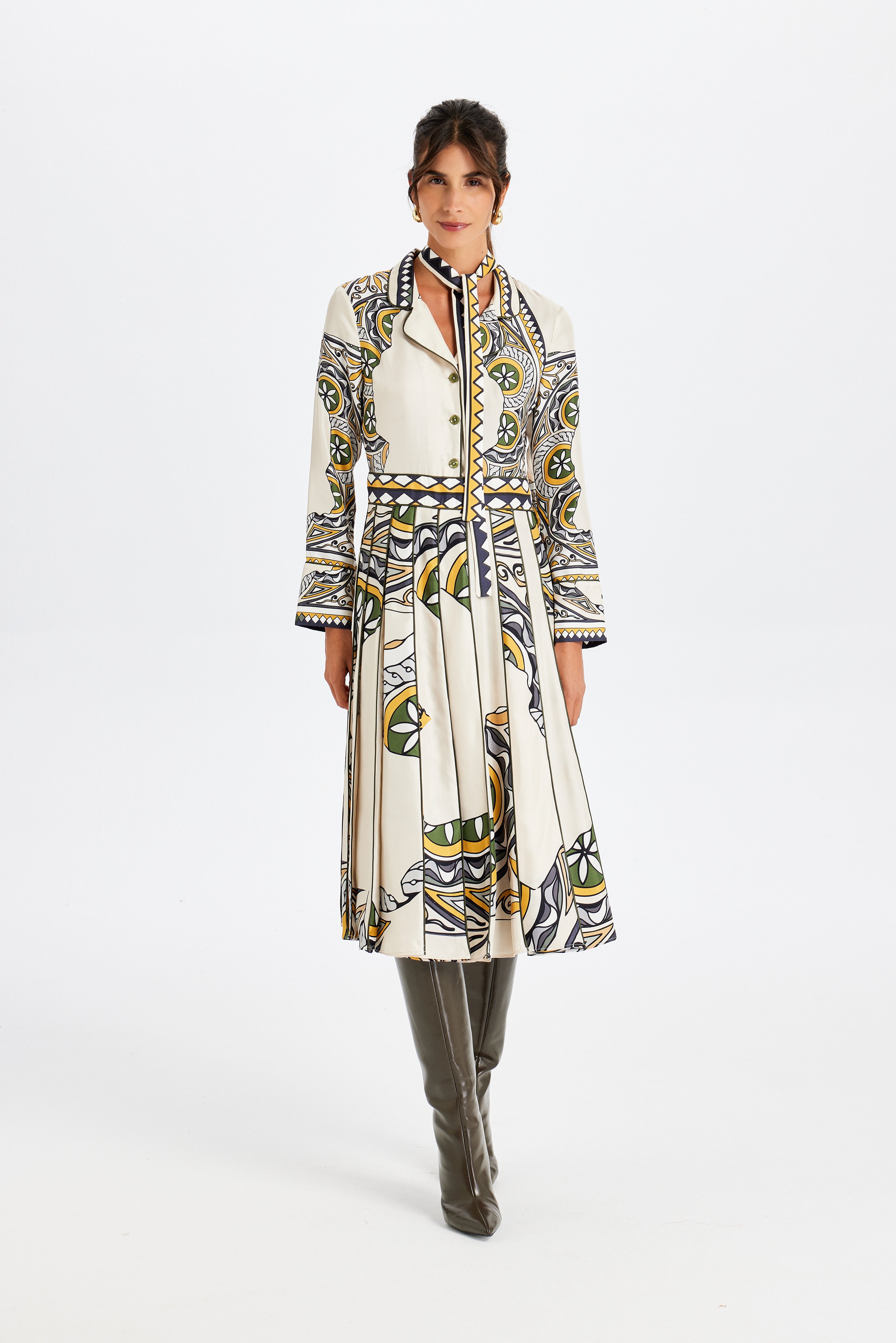 Zeugma Pleated Long Silk Dress