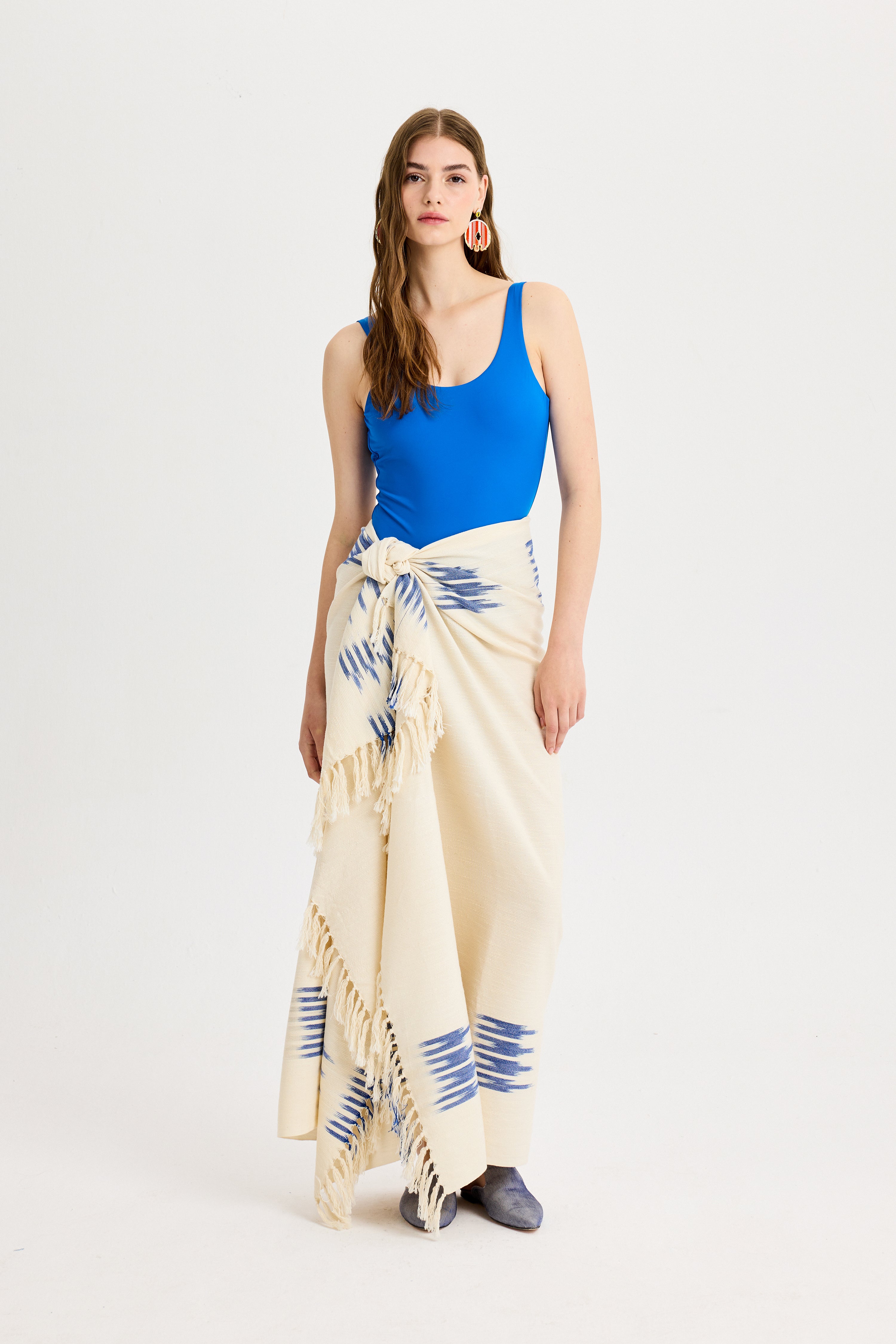 Mavi Bağlama Detaylı Peştemal Throw