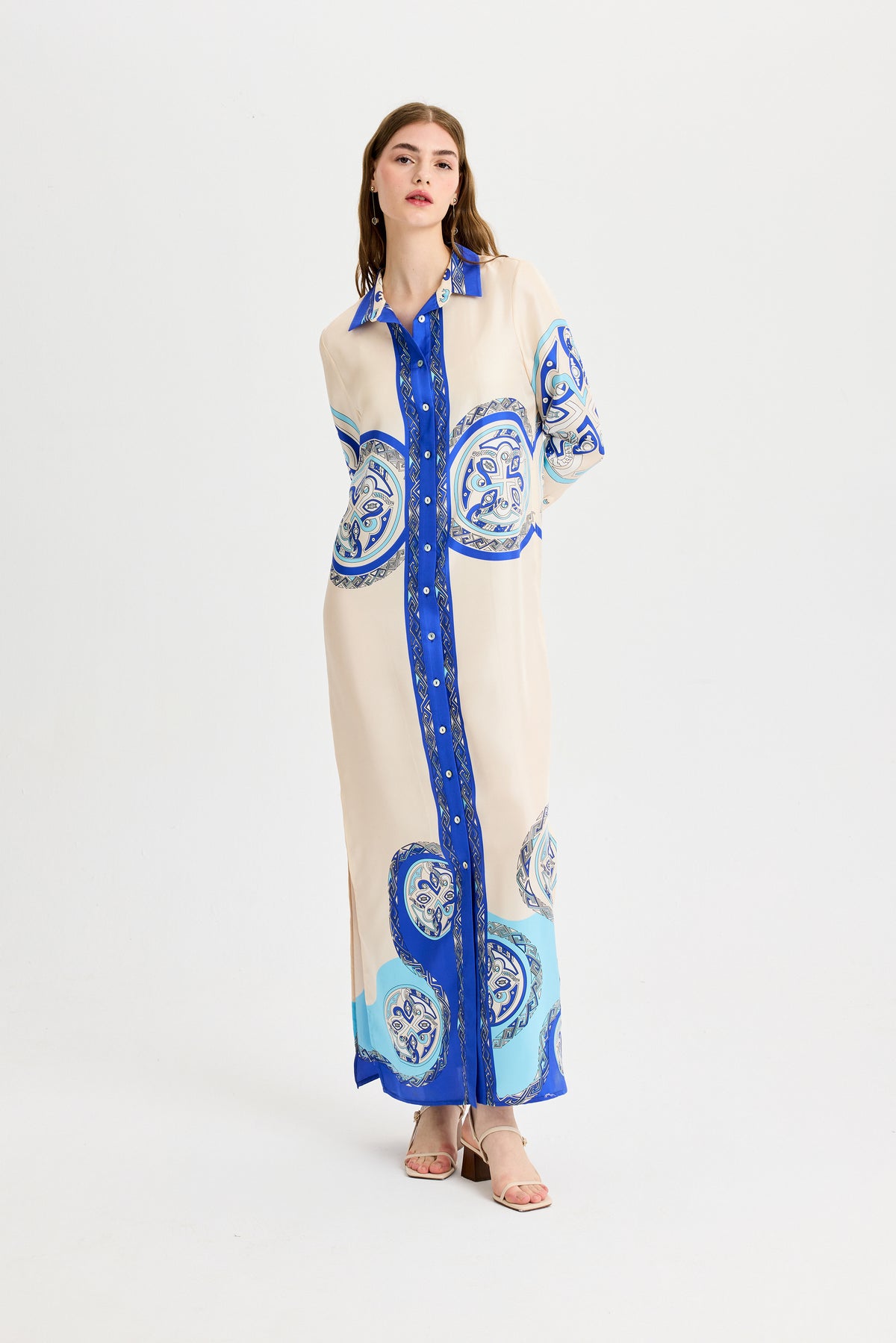 Blue Zeugma Long Silk Shirt Dress