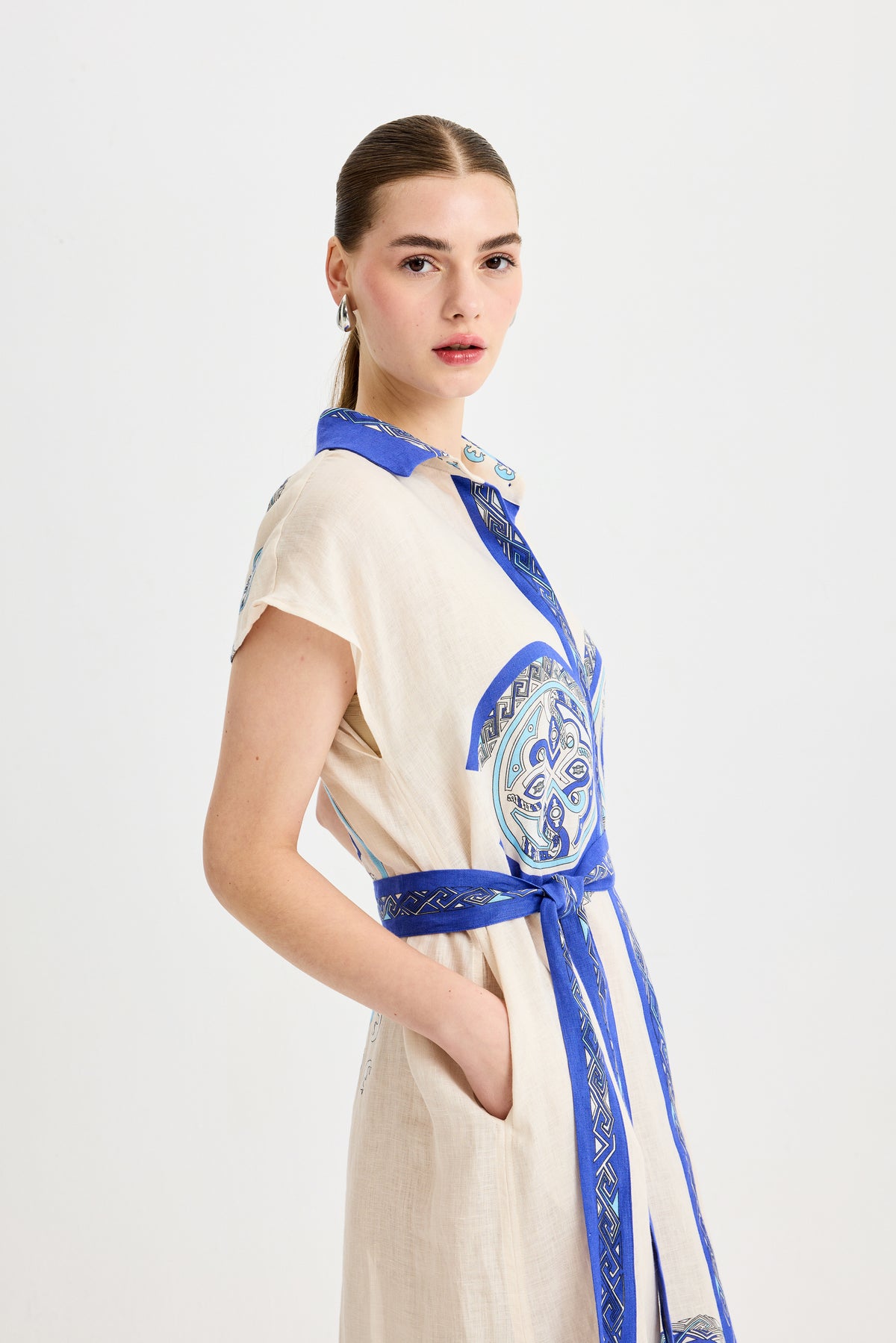 Blue Zeugma Sleeveless Linen Dress