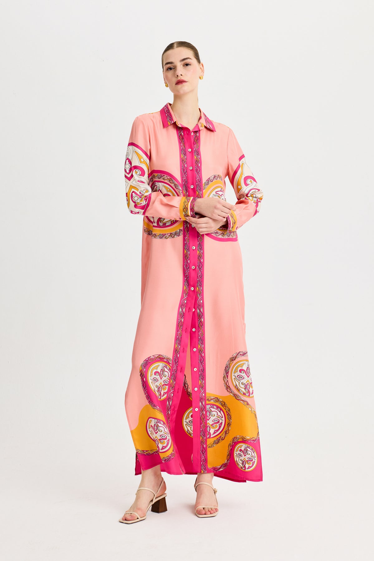 Pink Zeugma Long Silk Shirt Dress