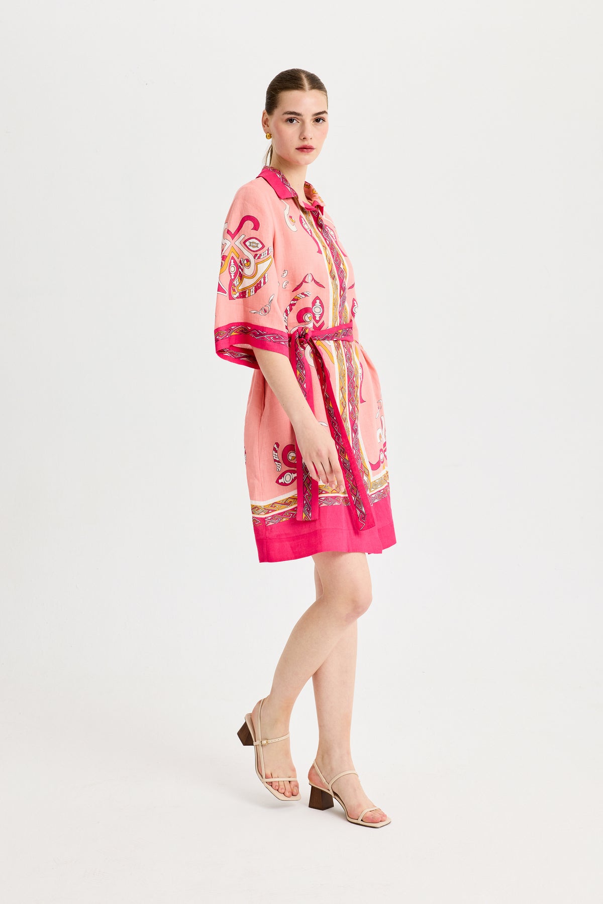 Pink Zeugma Short Sleeve Linen Shirt Dress