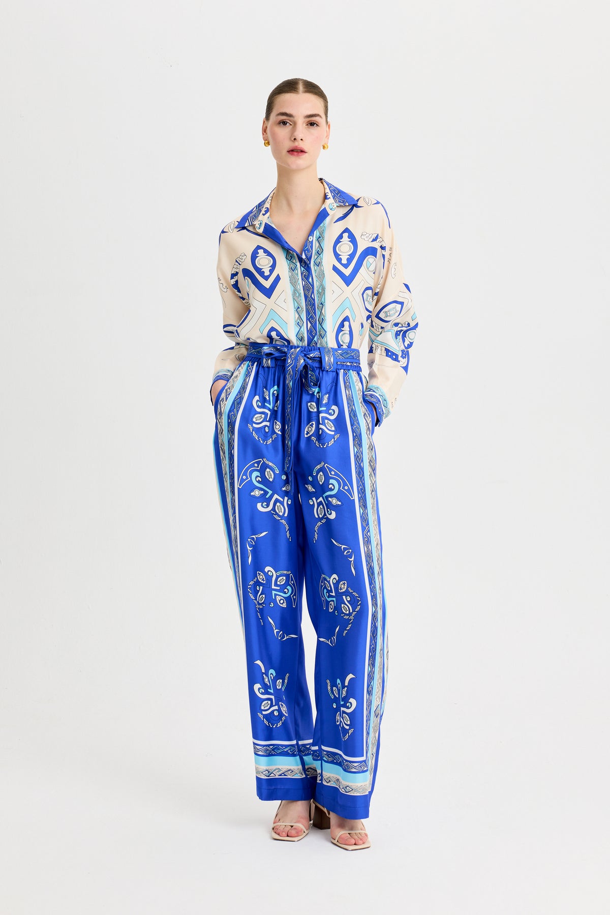 Zeugma Silk Blue Trousers with Belt