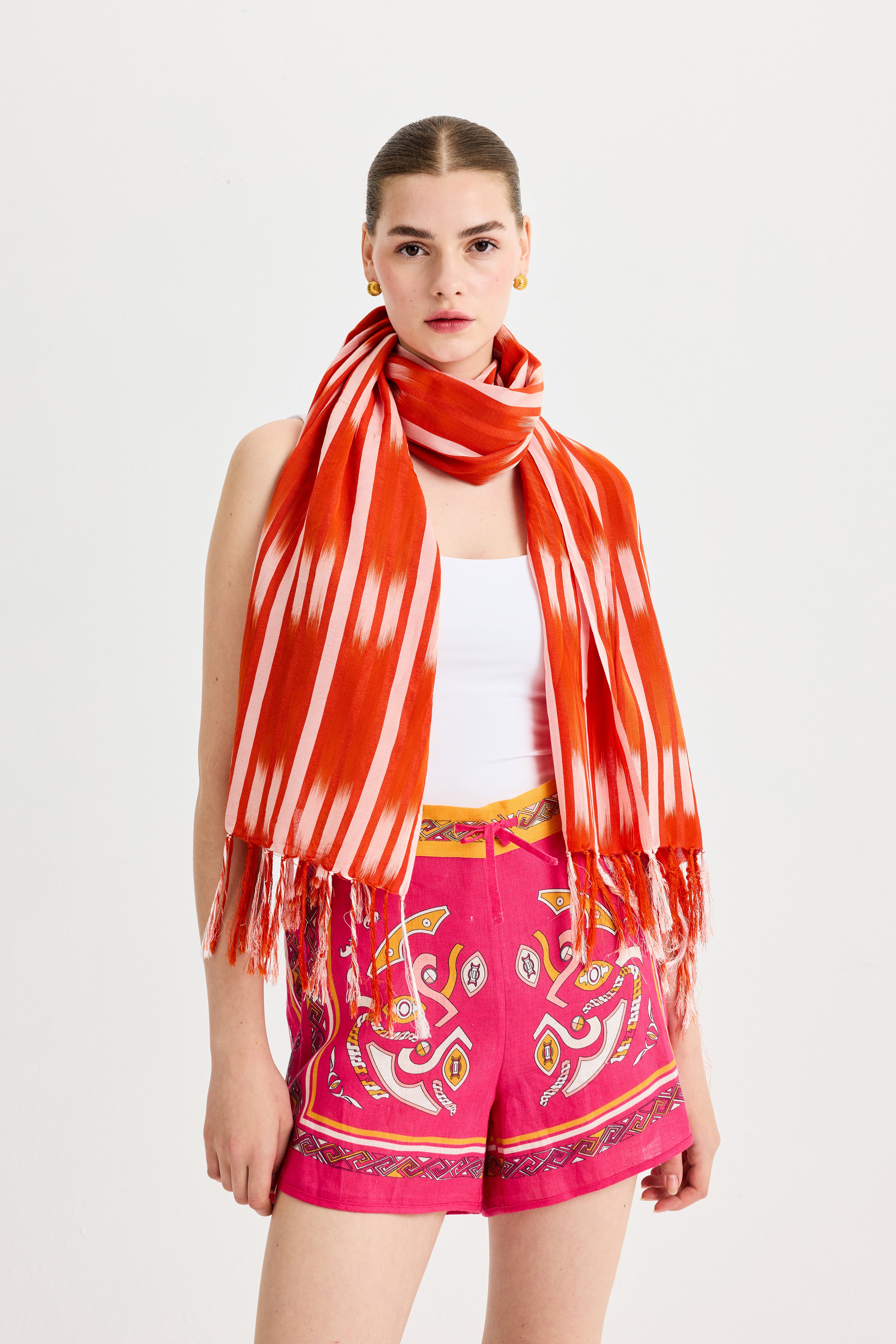 Orange Ikat Detailed Kutnu Shawl