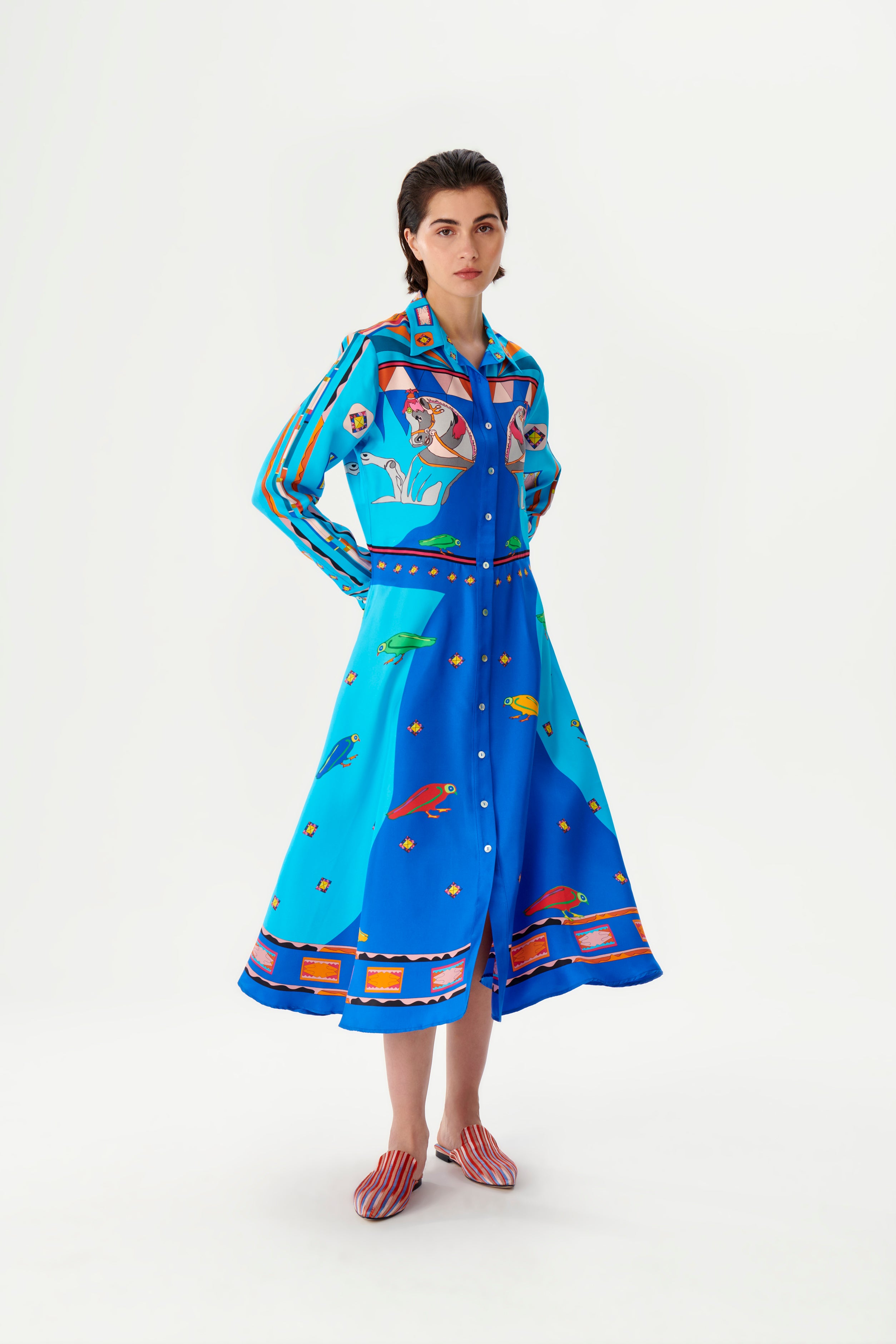 Zeugma Atlar Desenli Uzun İpek Elbise