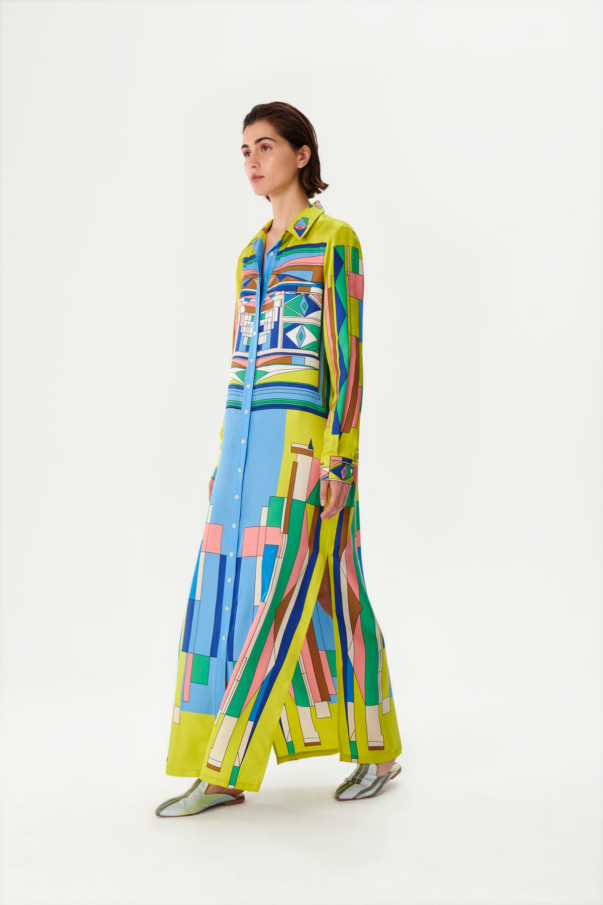 Zeugma Geometric Pattern Silk Long Shirt Dress