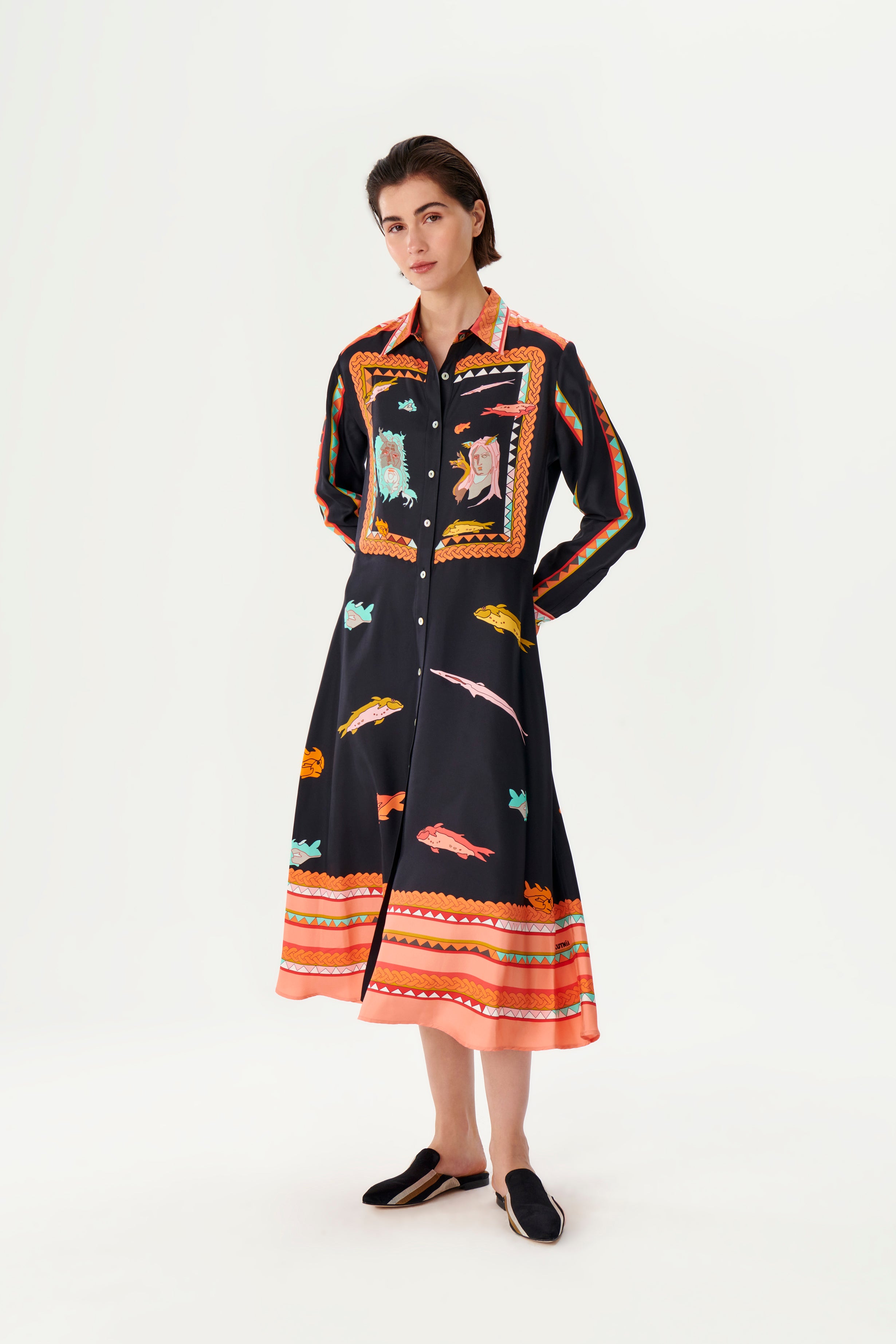 Zeugma Yüzler Desenli Uzun İpek Elbise