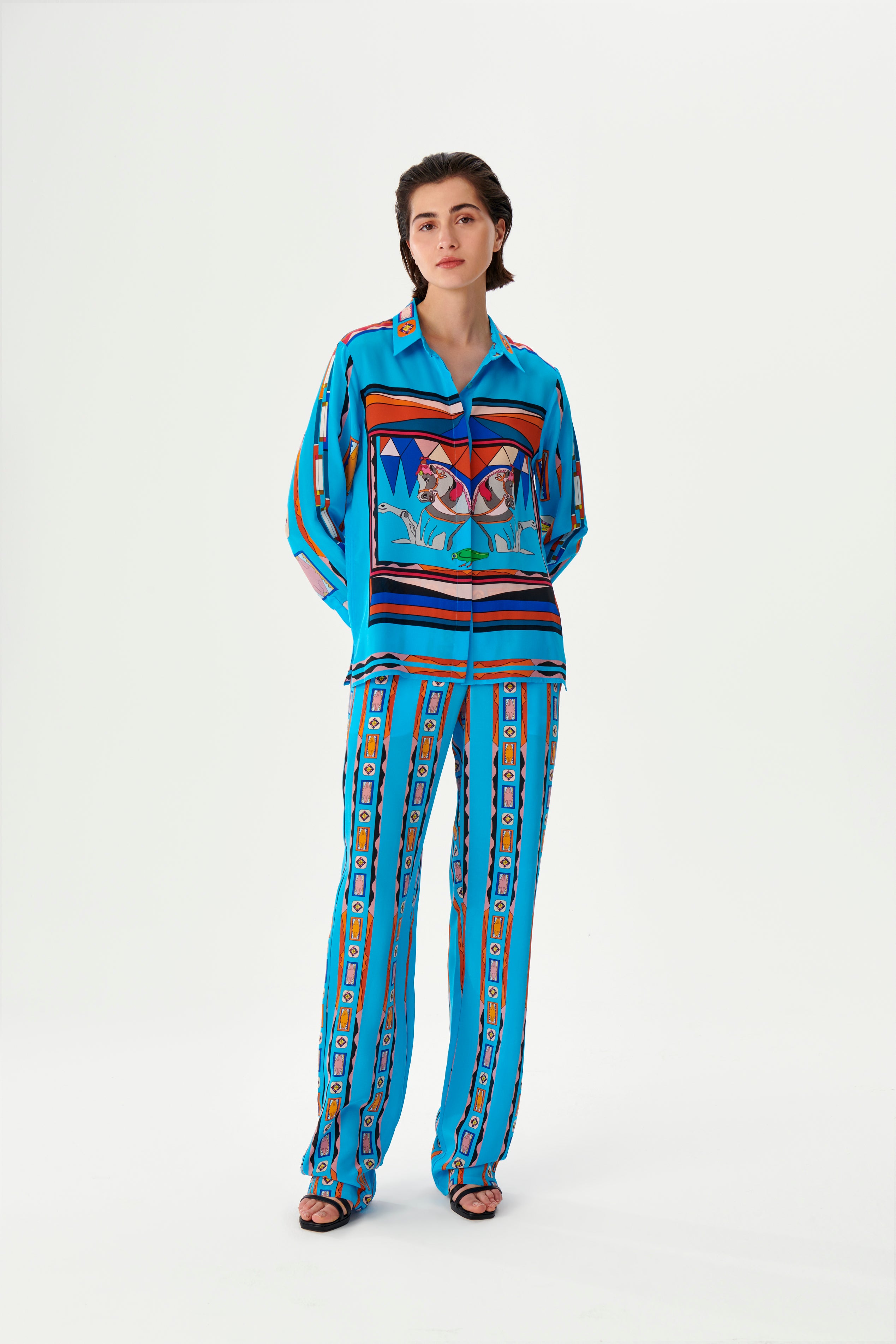 Zeugma Atlar Desenli İpek Gömlek