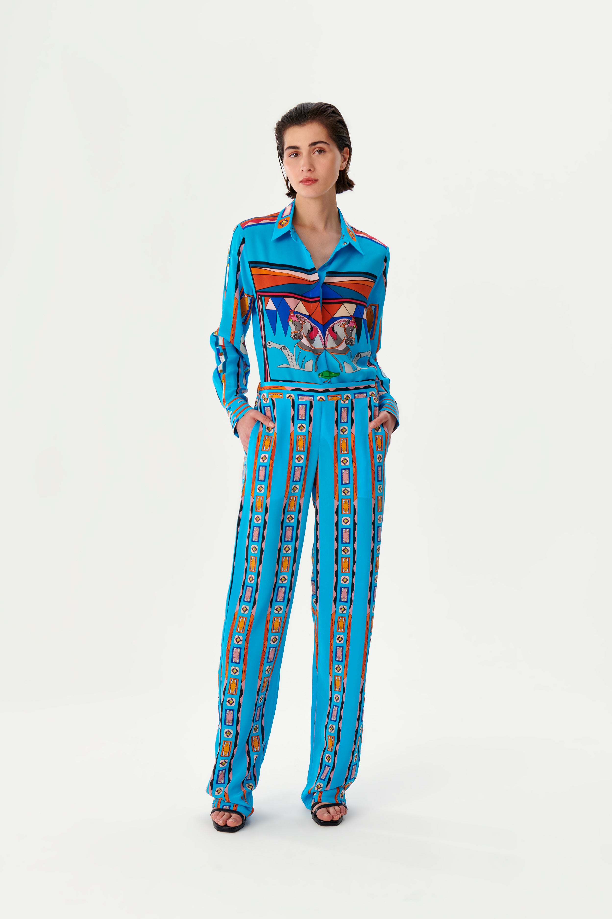 Zeugma Atlar Desenli İpek Pantolon