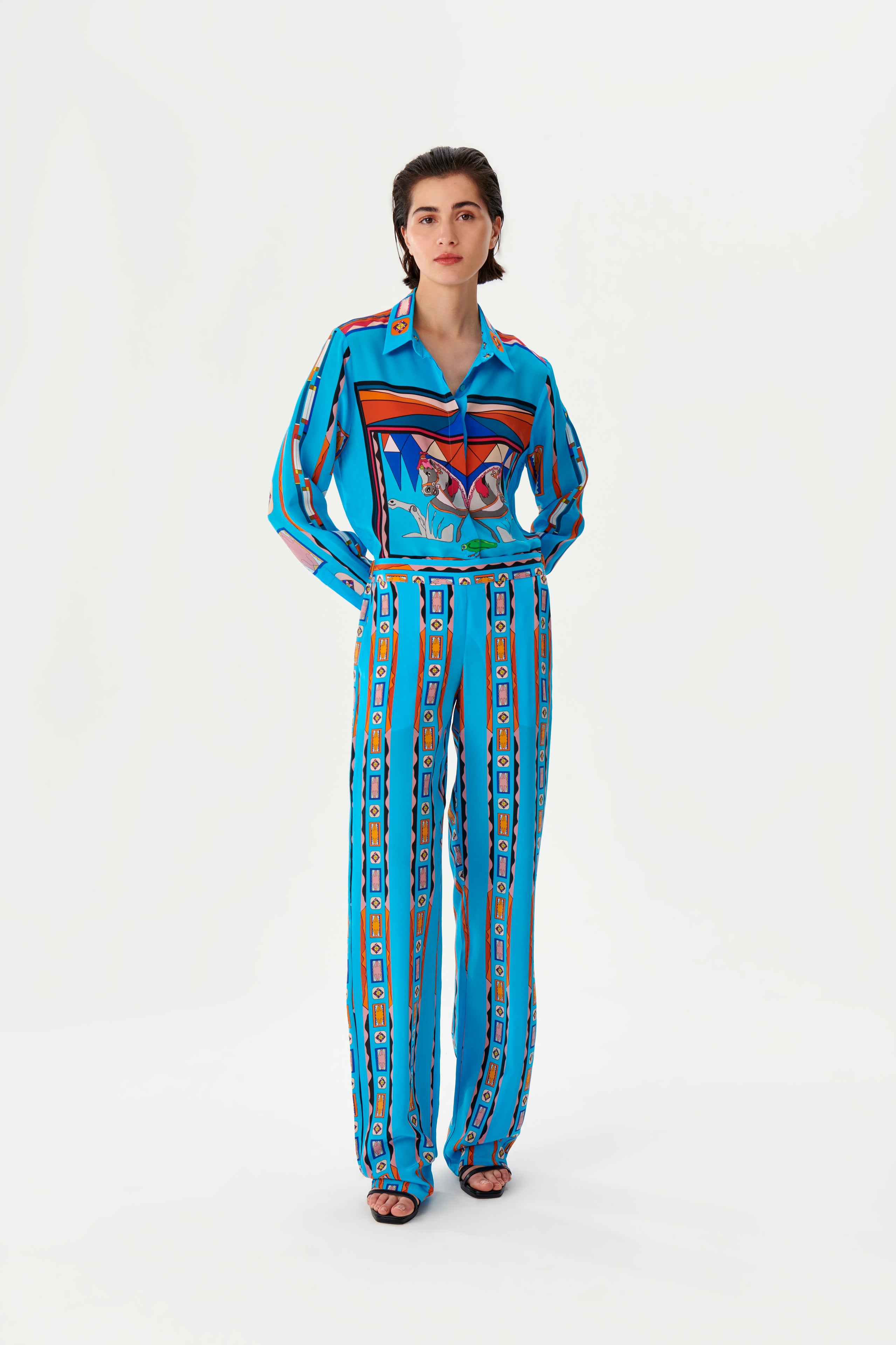 Zeugma Atlar Desenli İpek Pantolon