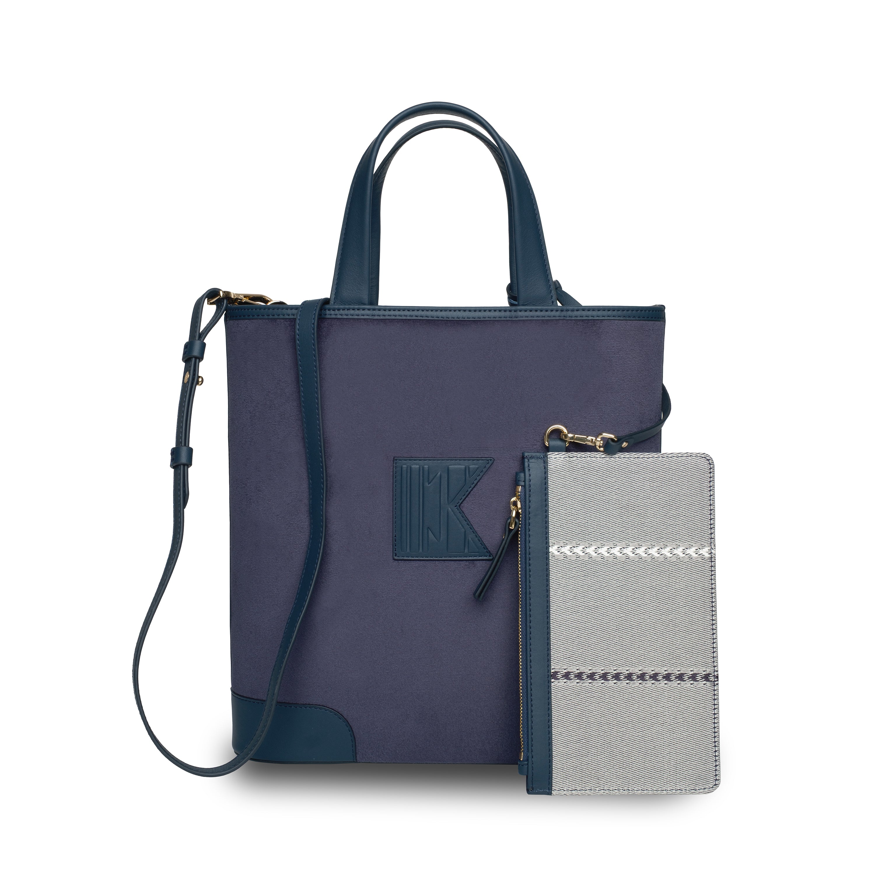 Kutnu Wallet-Detail Dark Navy Velvet Shoulder Bag