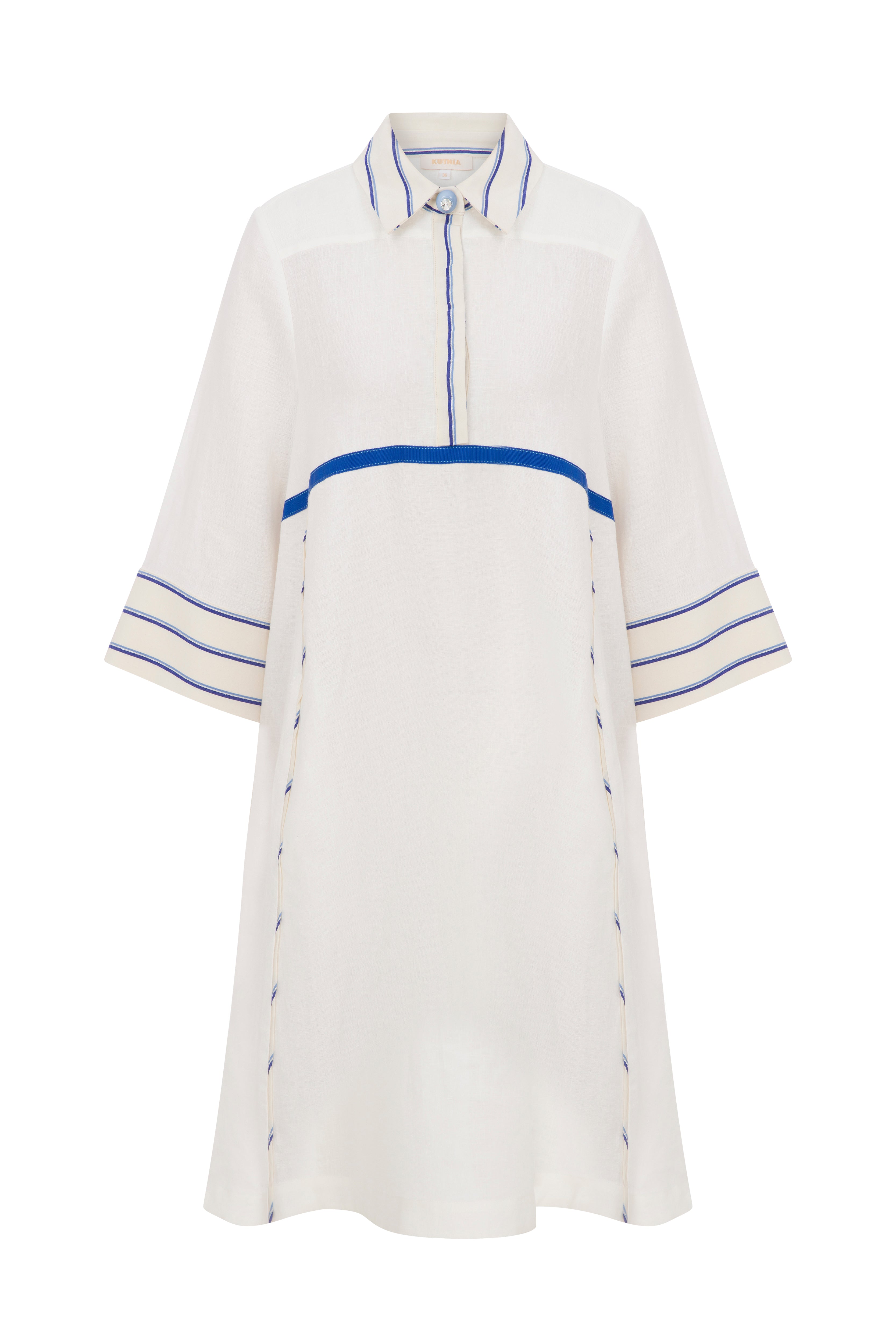 Kutnu Detaylı Polo Yaka Keten Elbise