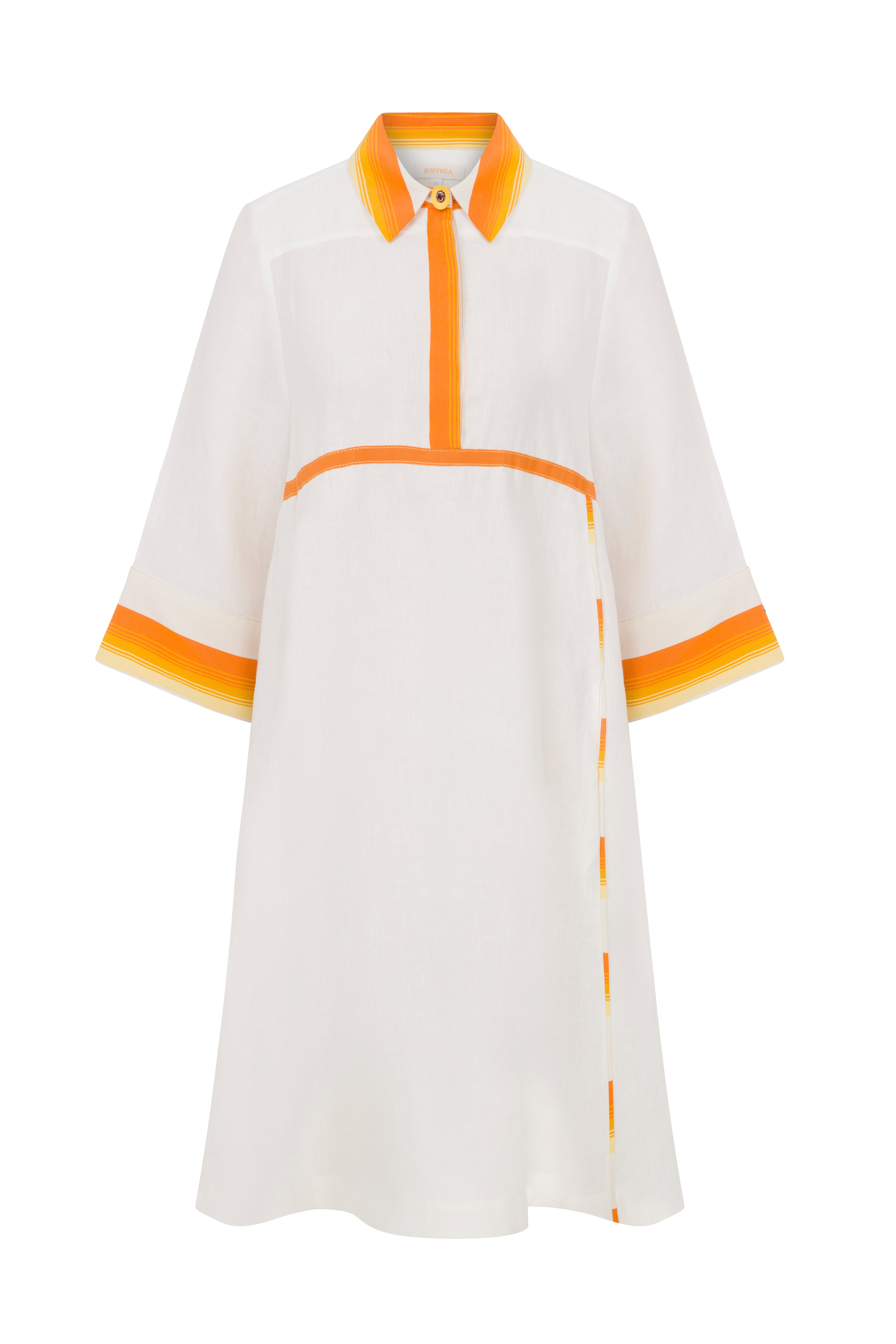 Kutnu Detaylı Polo Yaka Keten Elbise