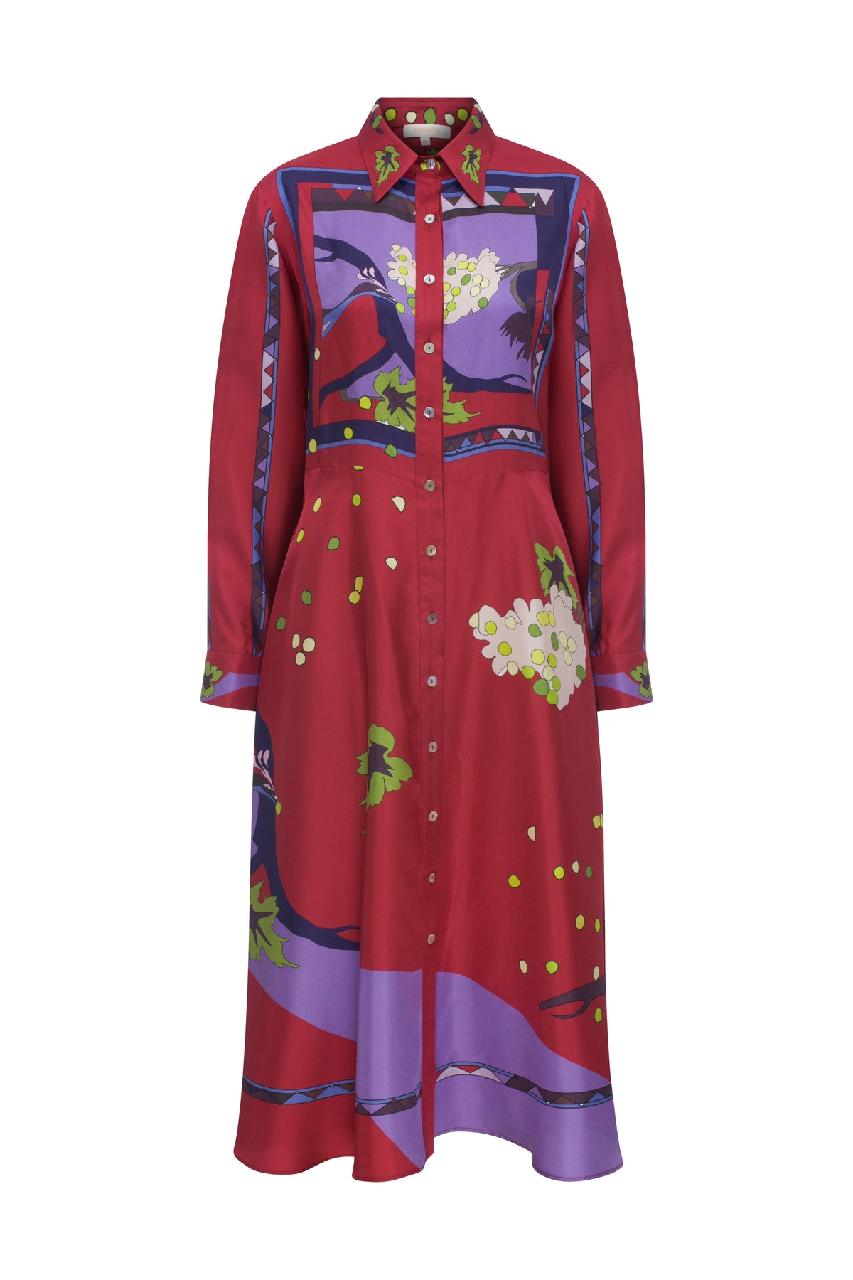Zeugma Silk Long Shirt Dress - A Bird Eating Grape