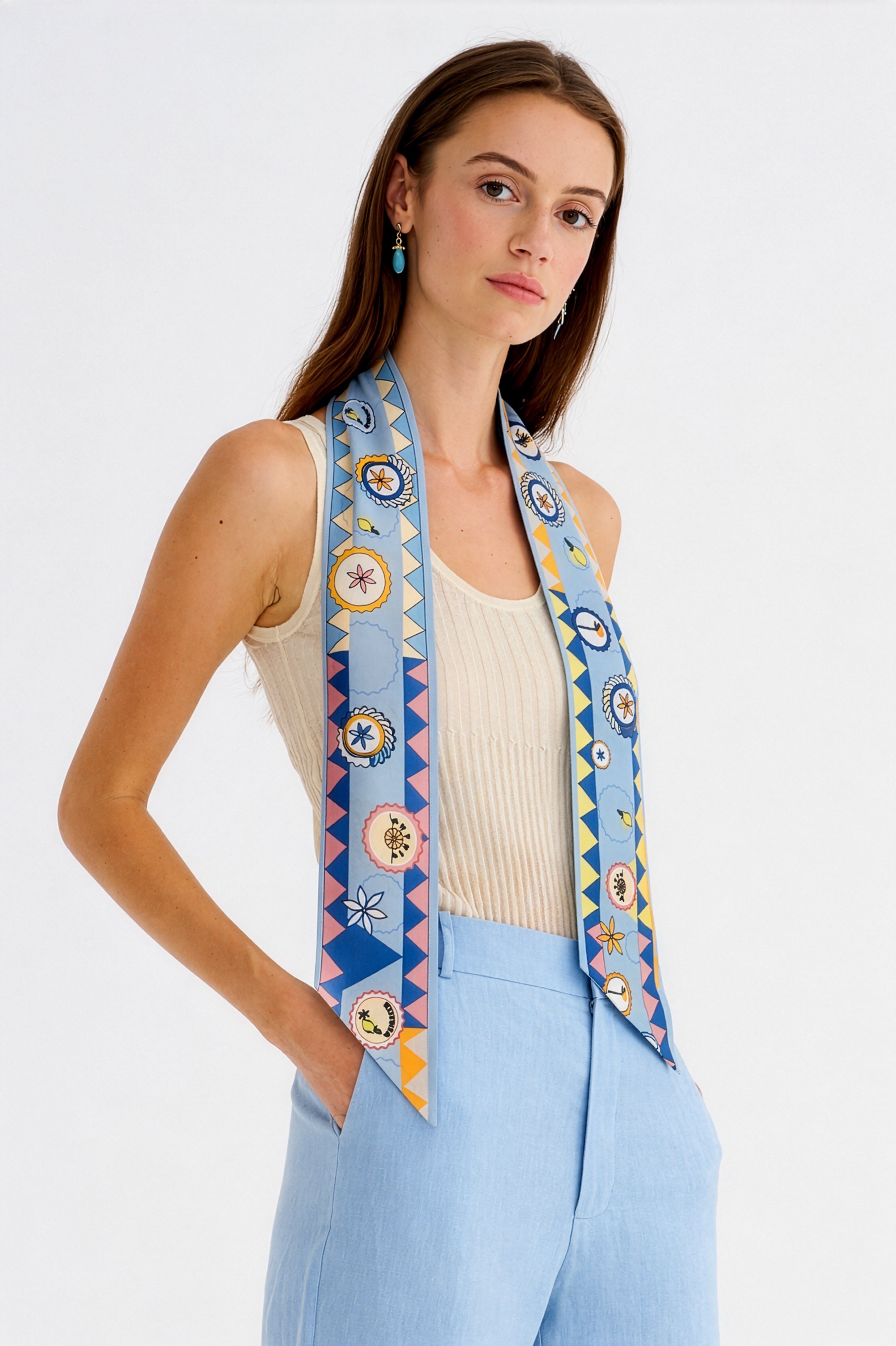 Zeugma Desenli İpek İnce Uzun Fular