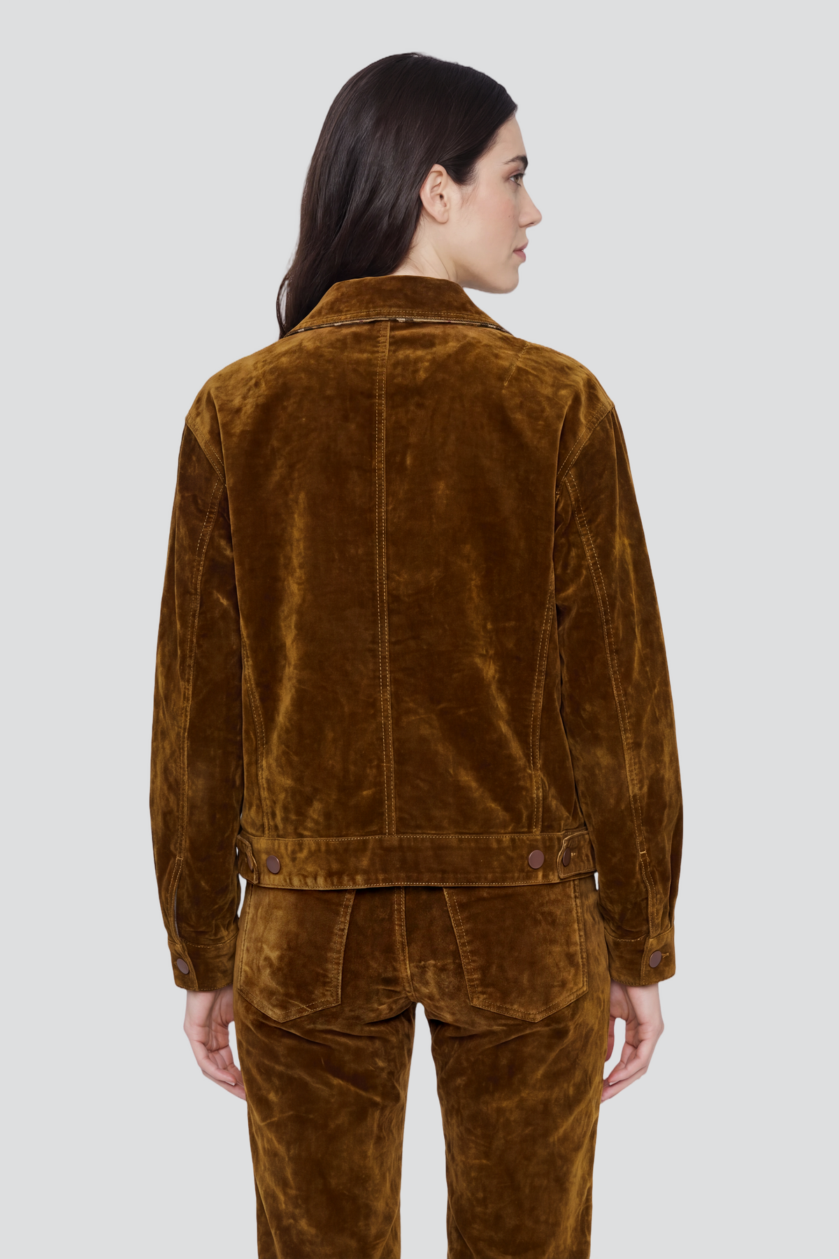 Kutnu Yaka Detaylı Oversize Süet Denim Ceket