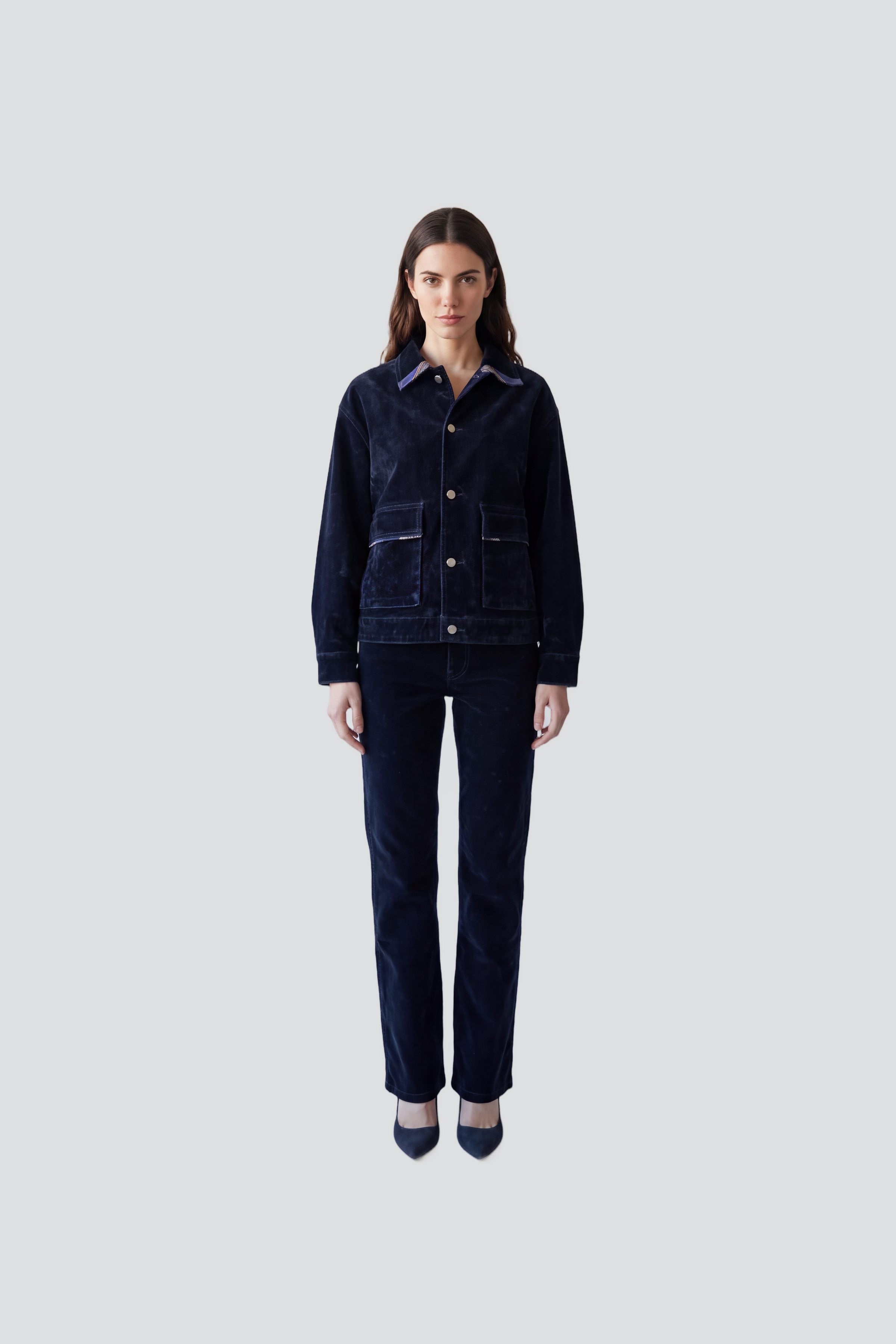 Kutnu Yaka Detaylı Oversize Süet Denim Ceket