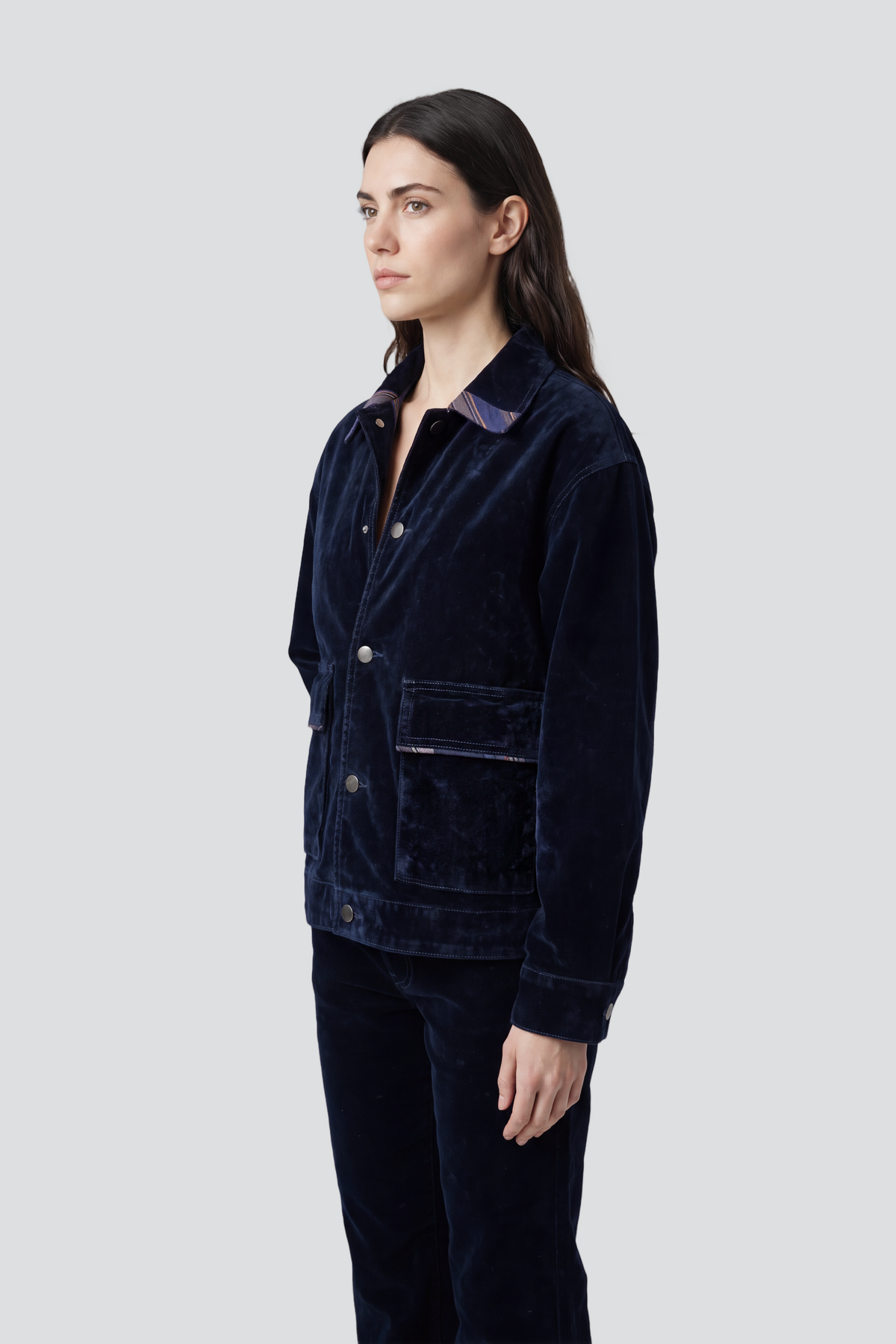 Kutnu Cep Detaylı Yüksek Bel Süet Denim Pantolon