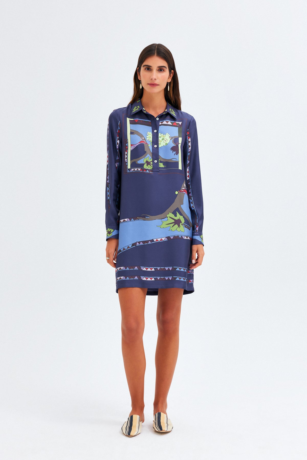Zeugma Silk Short Shirt Dress - A Bird Eating Grape
