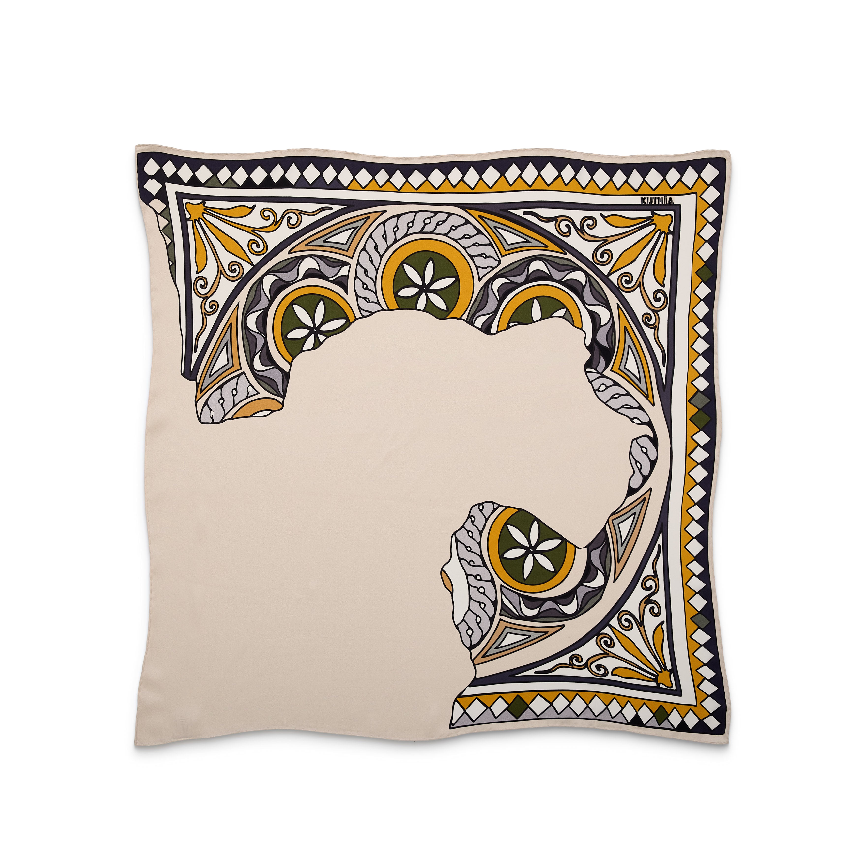 Zeugma Green Mustard Cream Silk Scarf