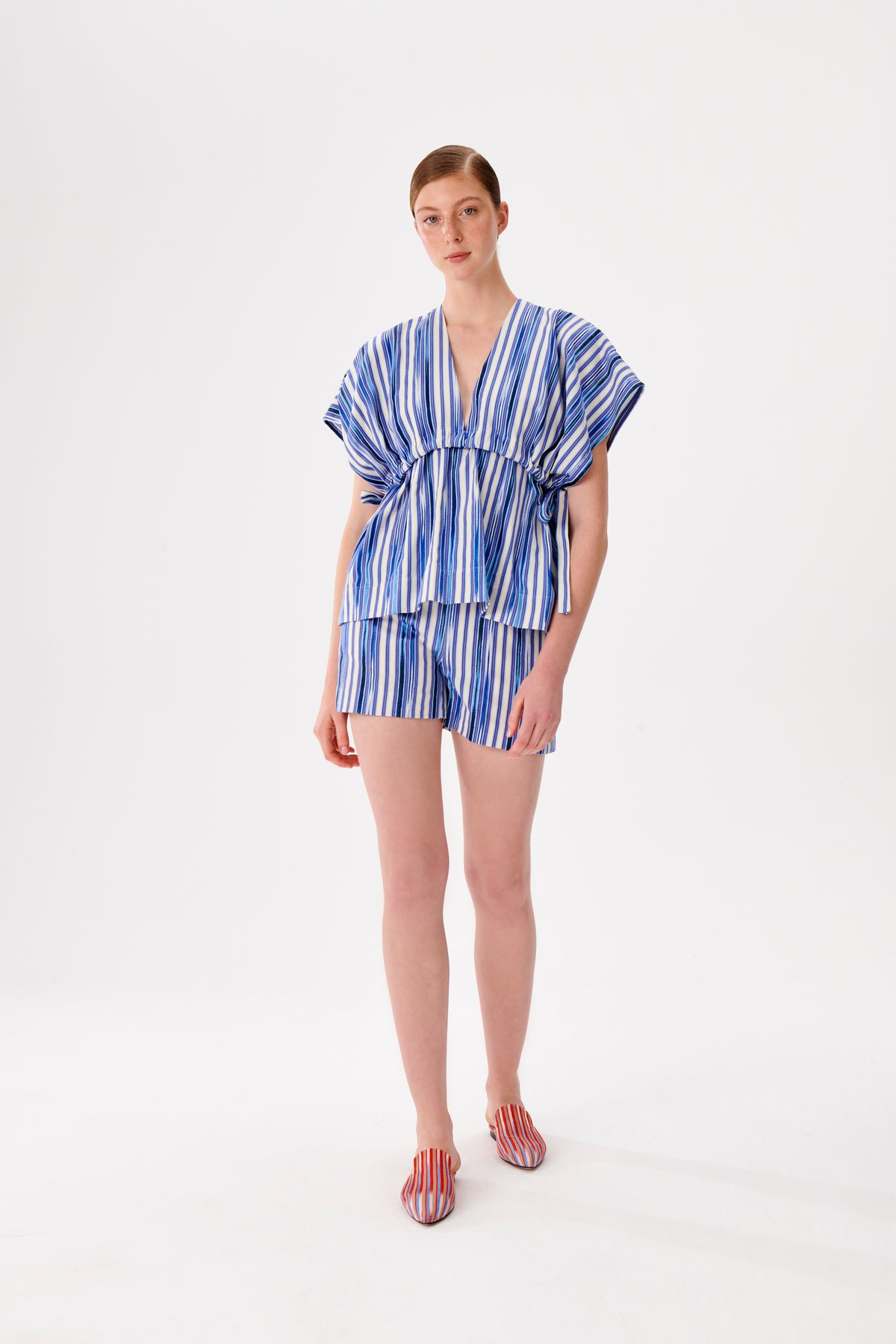 Smocked Waist Detailed Marine Kutnu Blouse