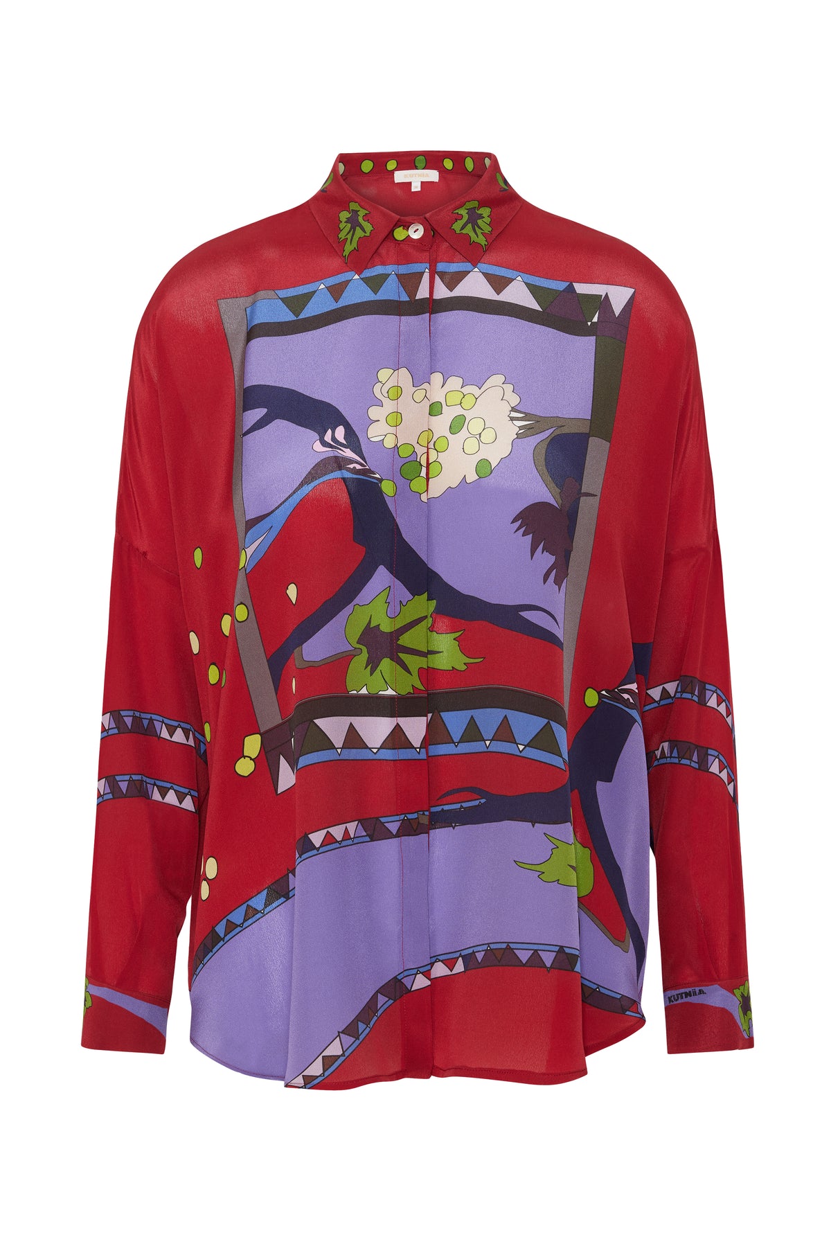 Zeugma Silk Oversized Shirt - A Bird Eating Grape