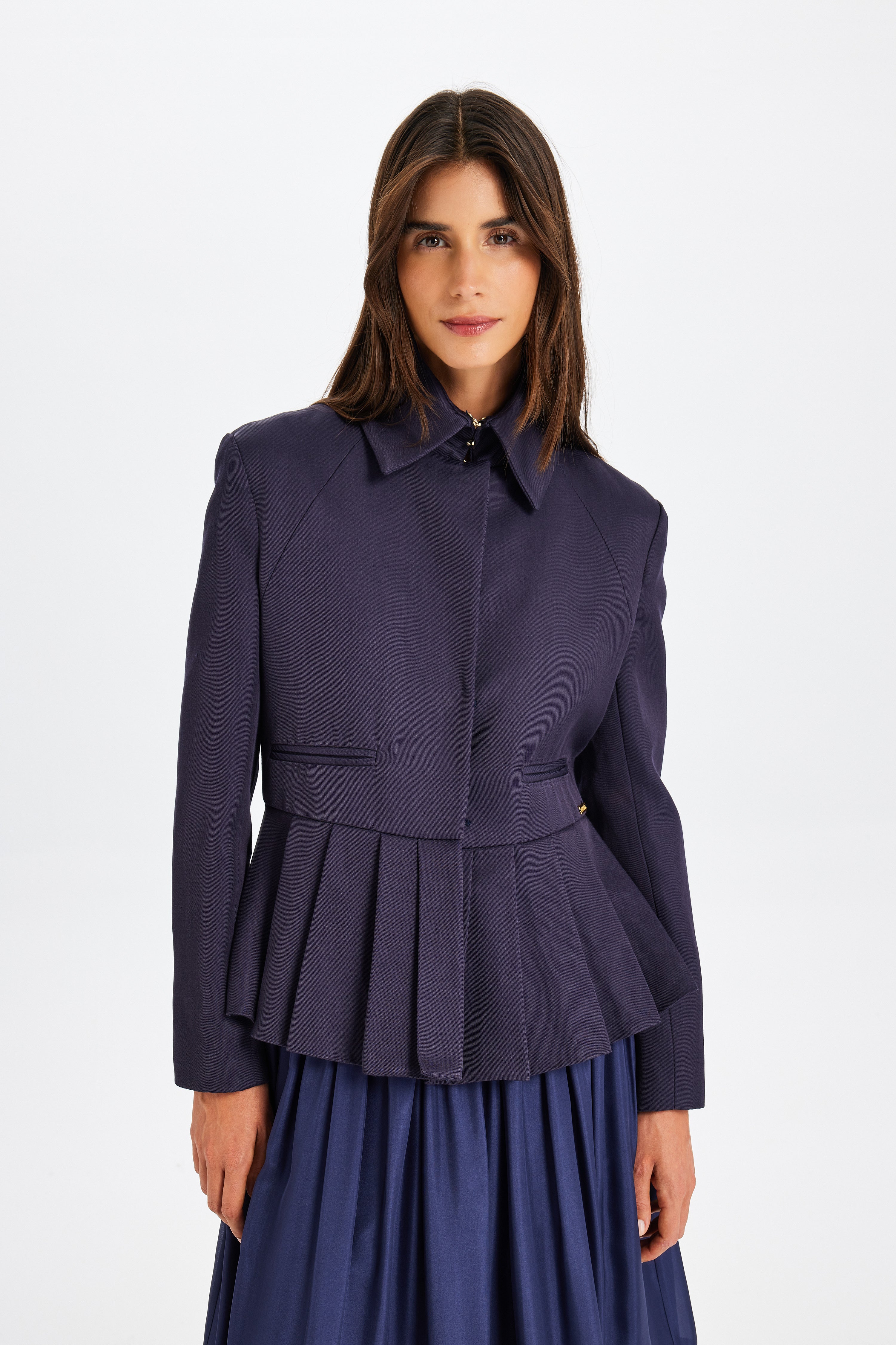 Kutnu Pile Detaylı Lacivert Ceket