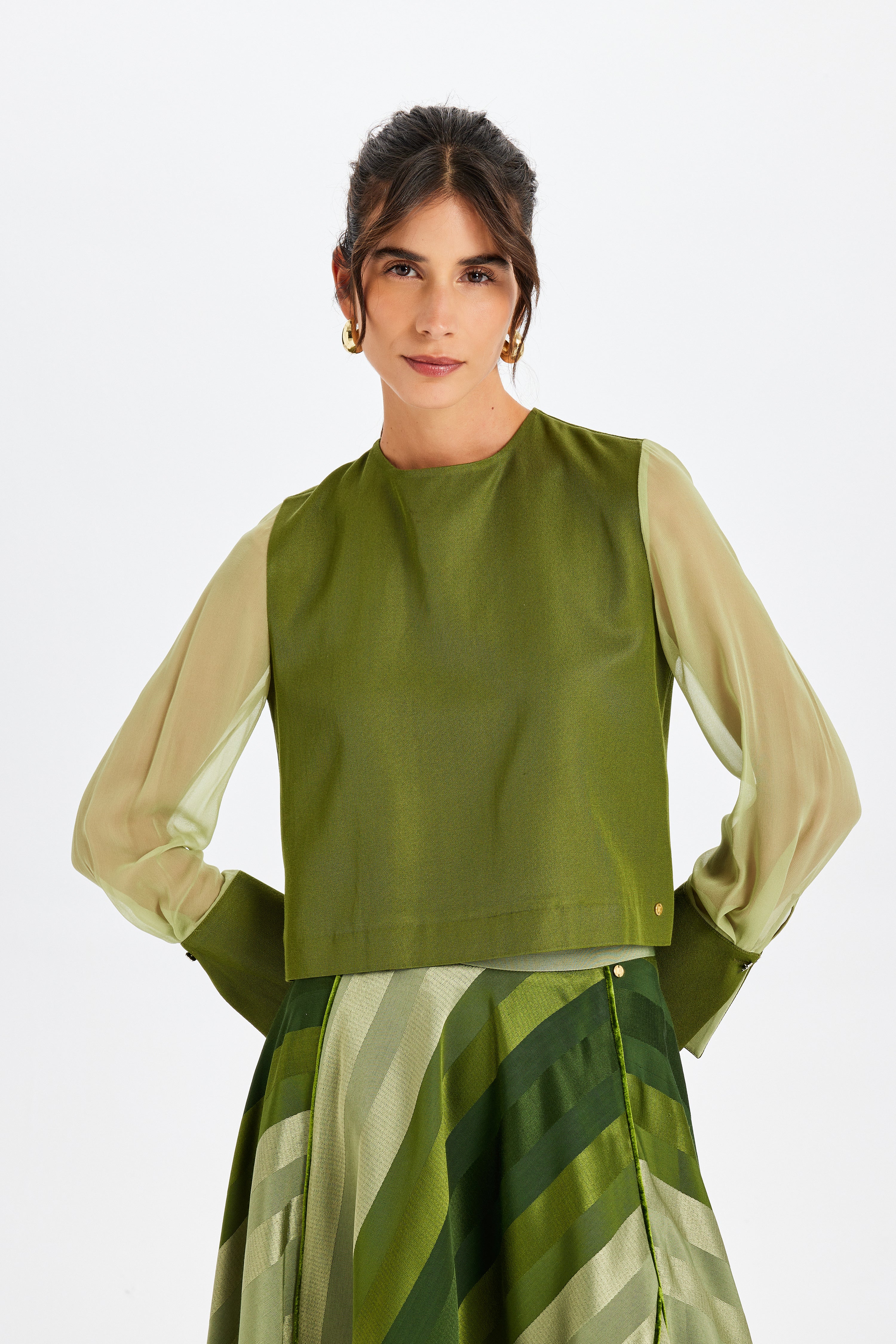 İpek Kol Detaylı Kutnu Kare Bluz