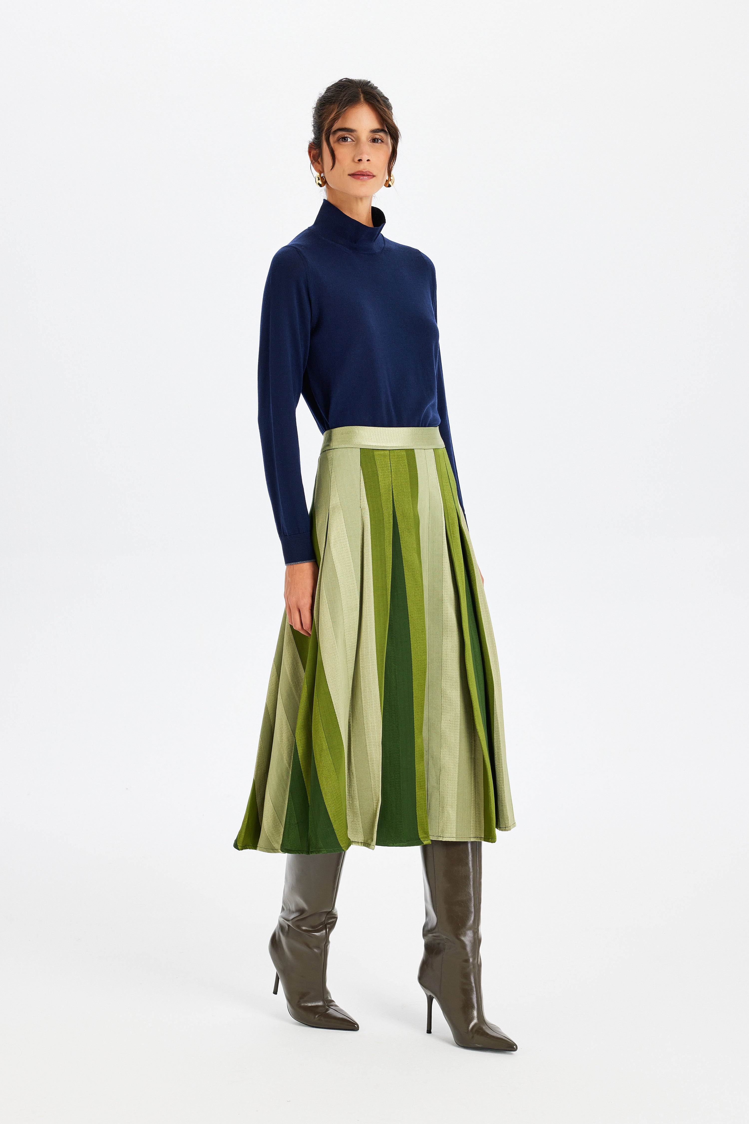 Kutnu Pileli Yeşil Etek