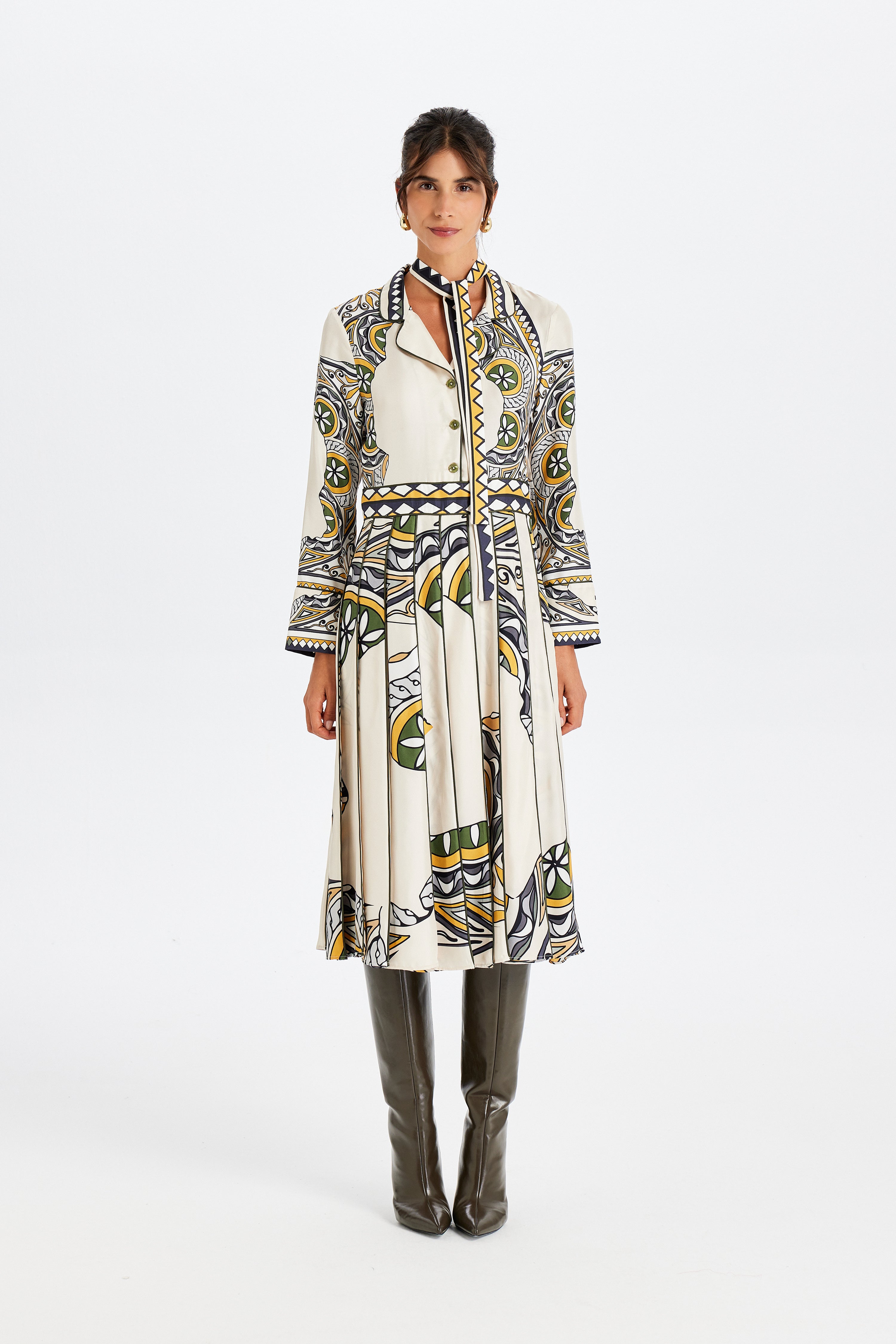 Zeugma Pileli Uzun İpek Elbise