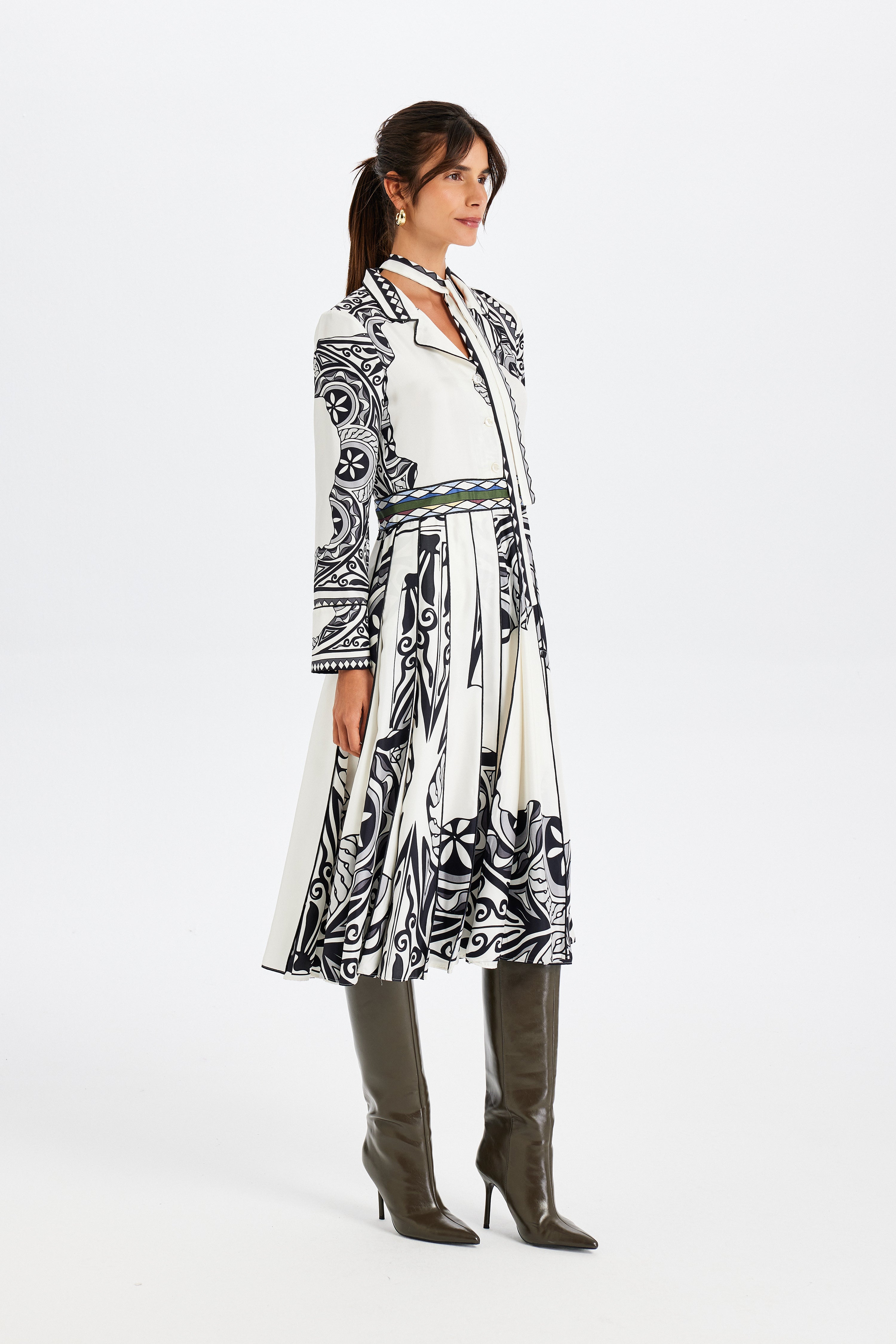 Zeugma Pleated Long Silk Dress