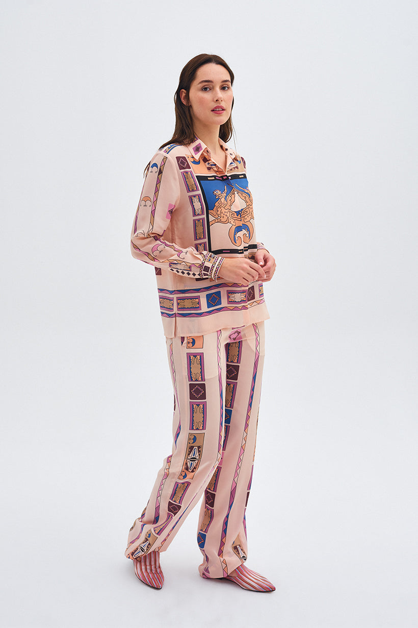 Zeugma Uçan Kaplan Desenli İpek Gömlek