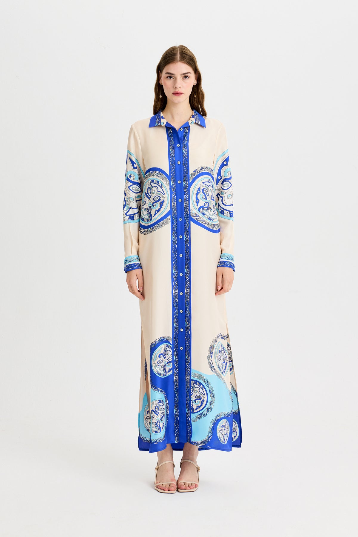Blue Zeugma Long Silk Shirt Dress
