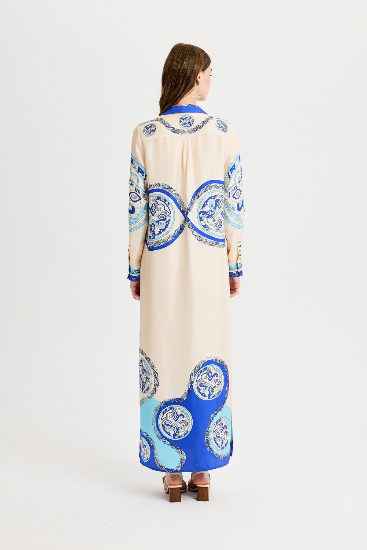Blue Zeugma Long Silk Shirt Dress