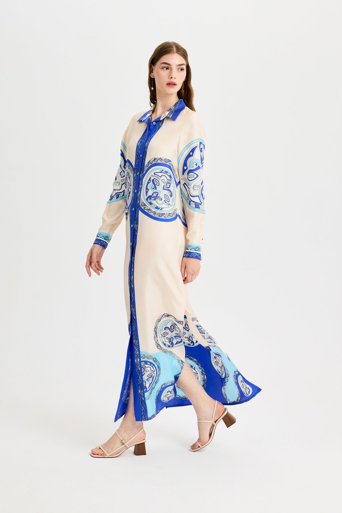 Blue Zeugma Long Silk Shirt Dress
